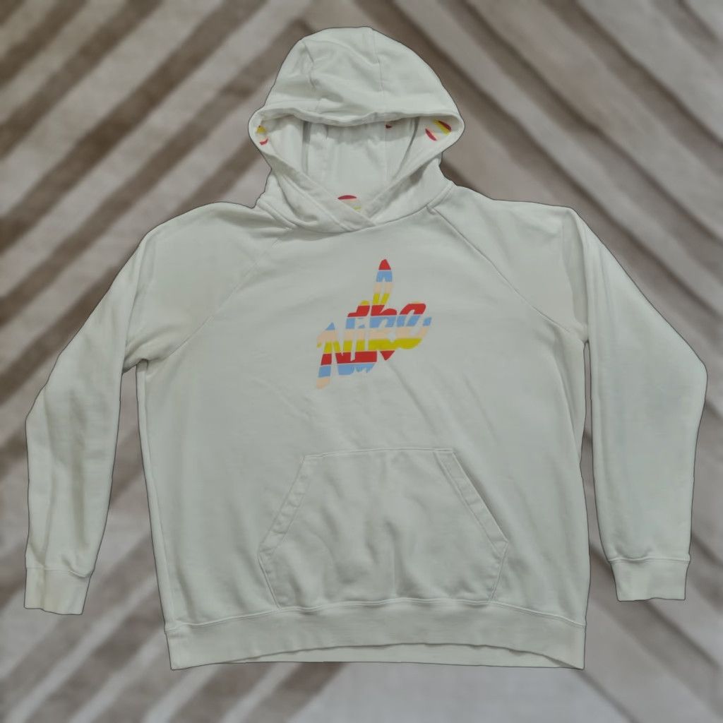 Nike VINTAGE Nike Hoodie Womens XL White Pullover Kangaroo Pocket Rainbow Script Spell Out Size XL / US 12-14 / IT 48-50 - 1 Thumbnail