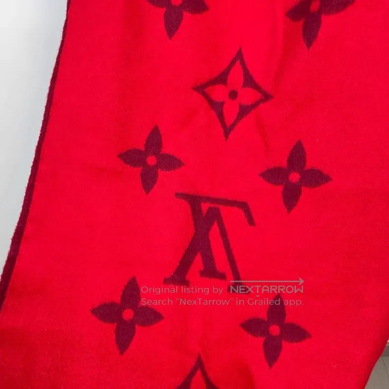 Louis Vuitton Louis Vuitton Burgundy Full Print Cashmere Reversible Frin Size ONE SIZE - 7 Thumbnail