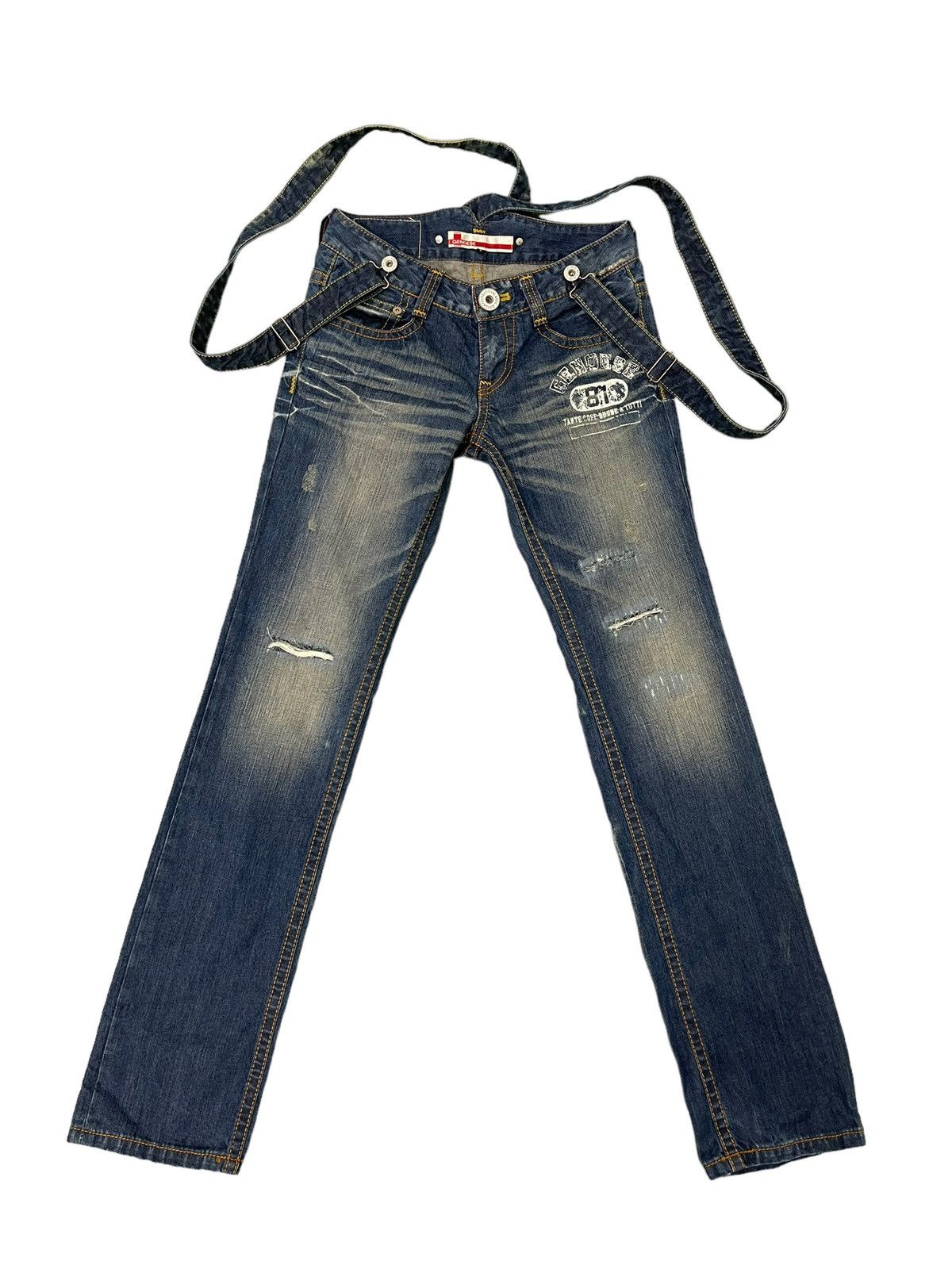 Japanese Brand Suspender Jeans Genoese Distres Low Rise Slim 7🟦5 Size US 28 / EU 44 - 1 Thumbnail