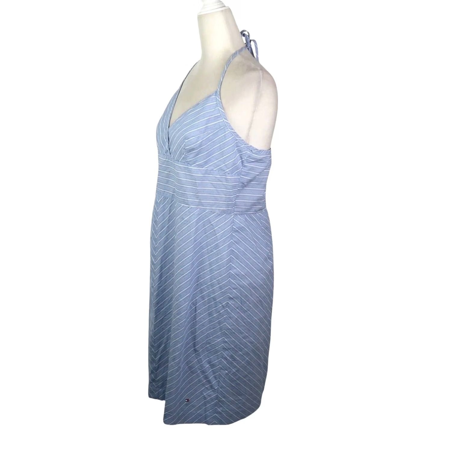 Tommy Hilfiger VINTAGE Tommy Hilfiger Dress Halter Striped Knee Length 12 Blue White 90s Womens Sleeveless Sundress COTTON Casual Summer Vintage Yes Size XL / US 12-14 / IT 48-50 - 3 Thumbnail