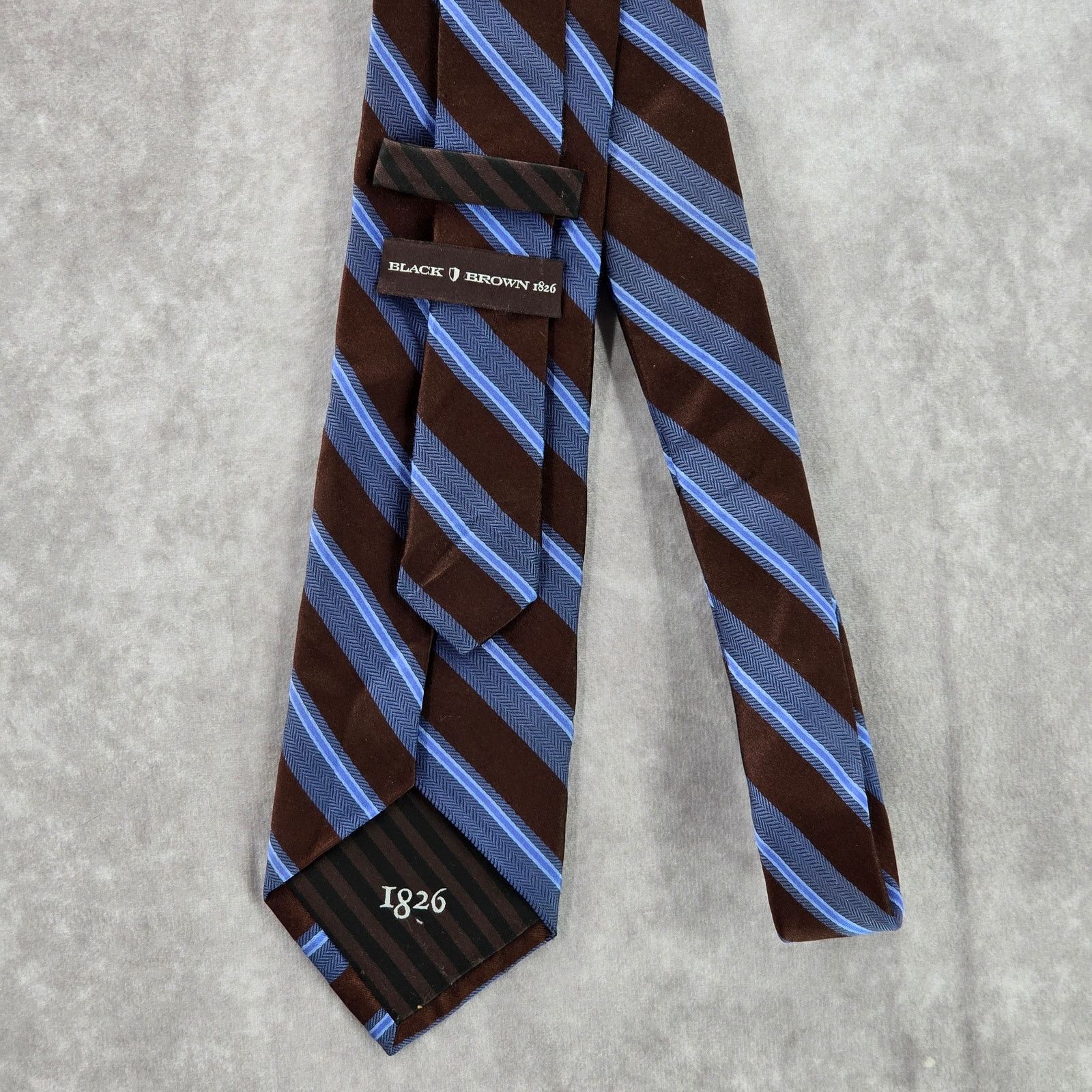 Black Brown 1826 Black & Brown 1826 Blue Brown Stripe 100% Silk Neck Tie Size 30 - 3 Thumbnail