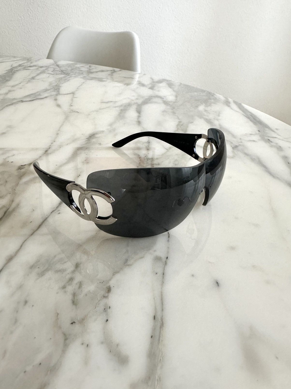 CHANEL Black Sunglasses with Silver CC Emblems Chanel CHANEL Black/Silver CC Logo Shield Sunglasses- 4124  main image 2