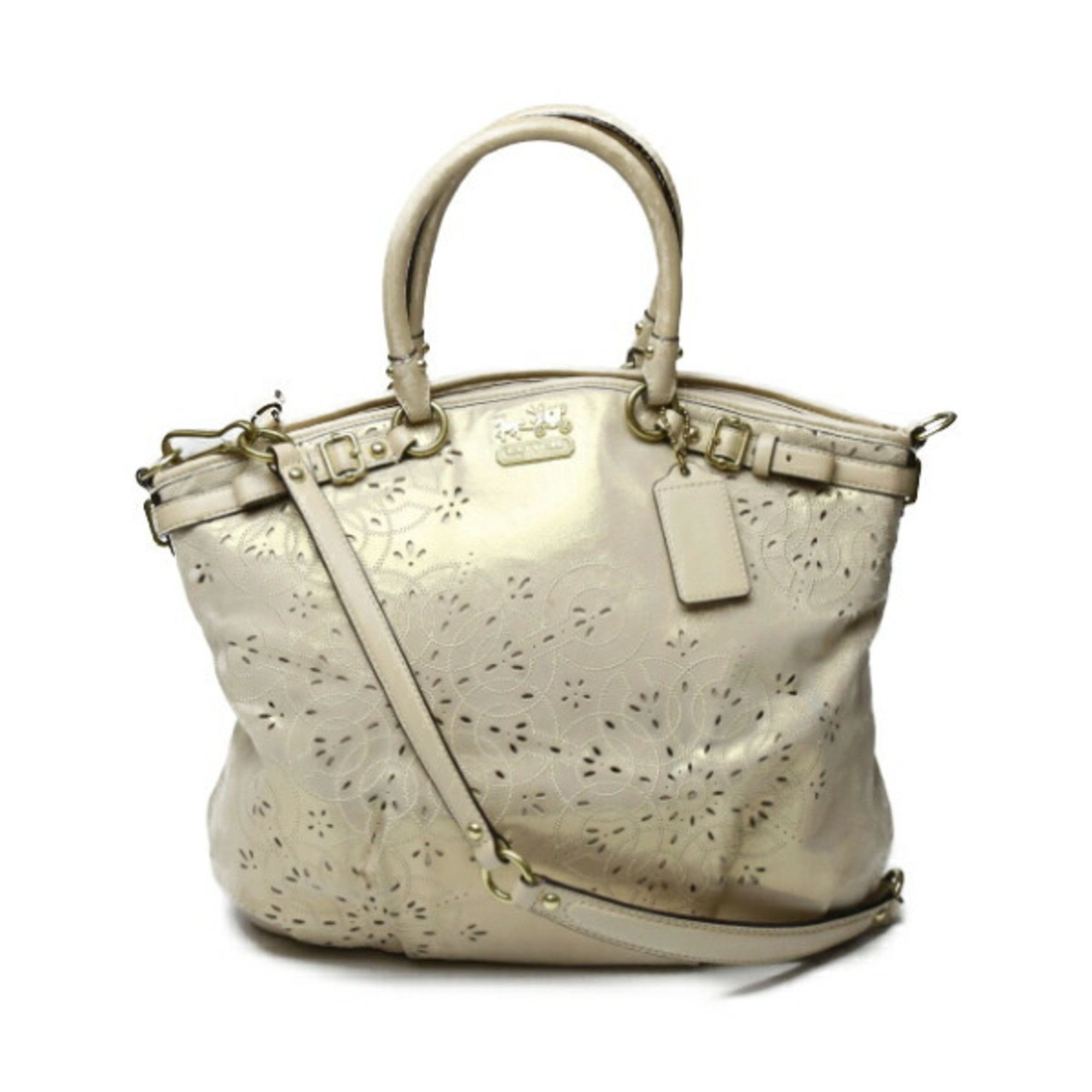 image of Coach Madison Tossed Lace Lindsay Crossbody 2Way F19624 Coach Beige Shoulder Bag, Women's