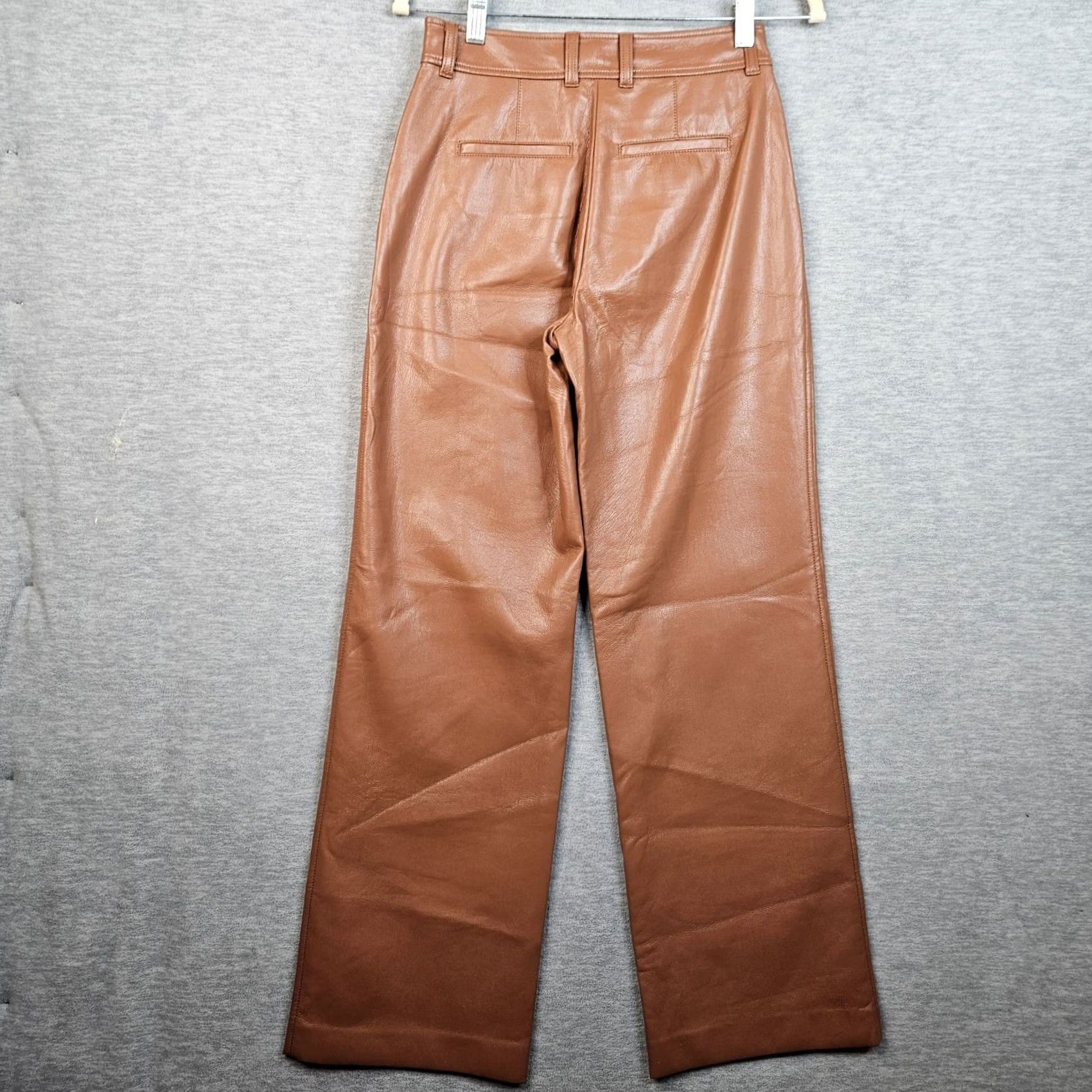 Vintage Babaton Faux Leather Wide-Leg Hook & Eye Mid-Rise Pants Brown Womens Sz 2 Pants Women Brown Wide-Leg 2 Hook & Eye Size 26" / US 2 / IT 38 - 2 Thumbnail
