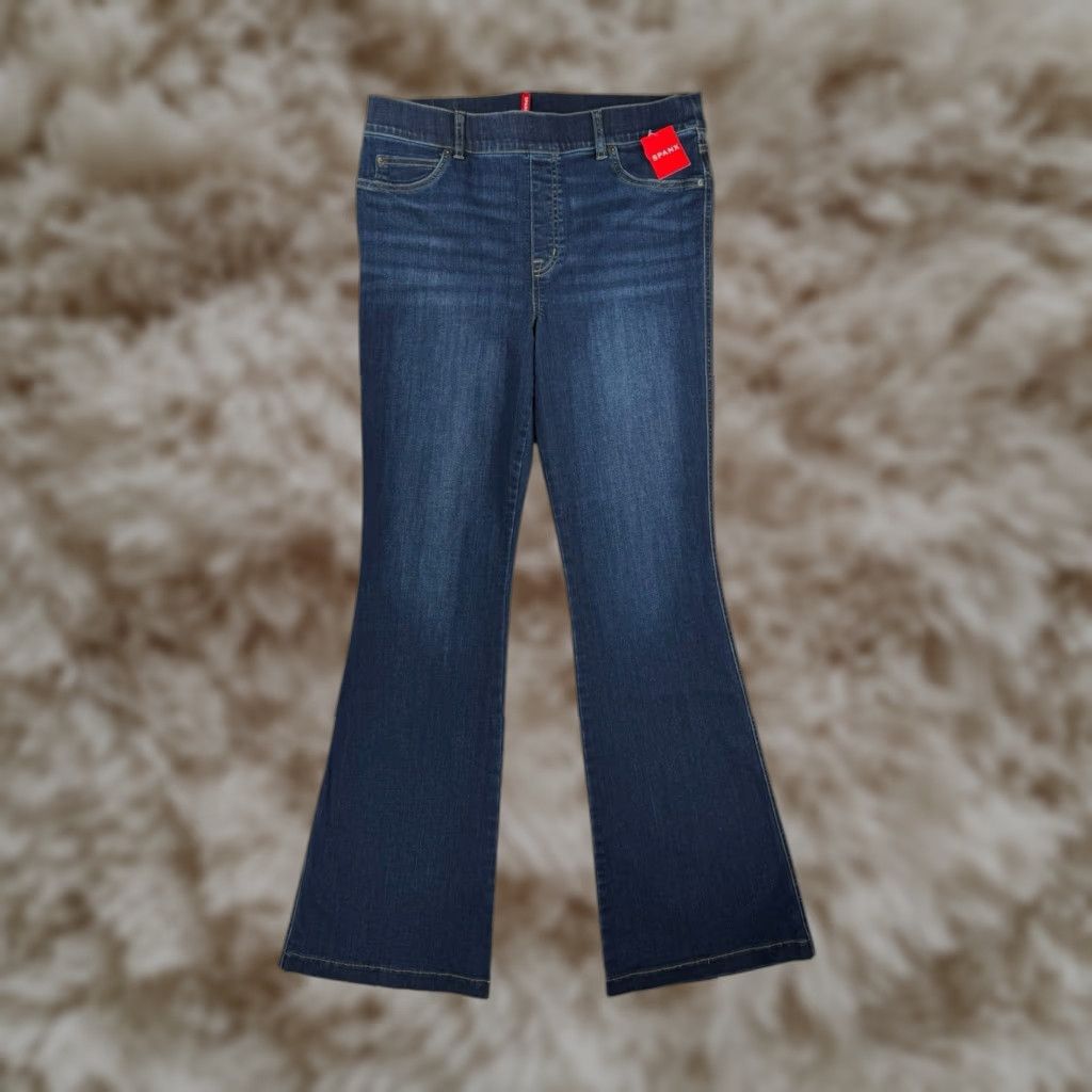 SPANX Flare Jeans Pull On Stretch Midnight Shade 34” Inseam Womens XL NWT Jeans Blue Denim Shaping Stretch Vintage No Rise High Regular