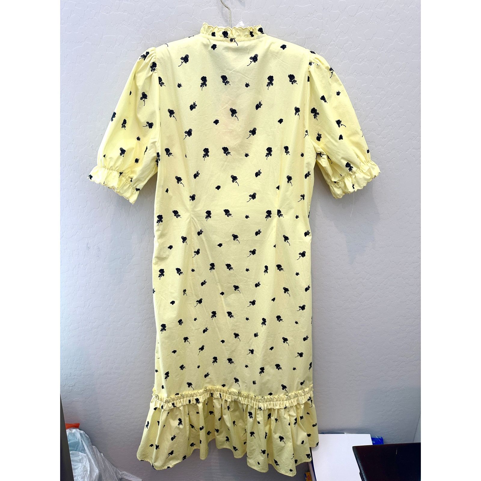 Free People FREE PEOPLE Tuva Yellow Floral Puff Sleeve Midi Dress Size M / US 6-8 / IT 42-44 - 6 Thumbnail