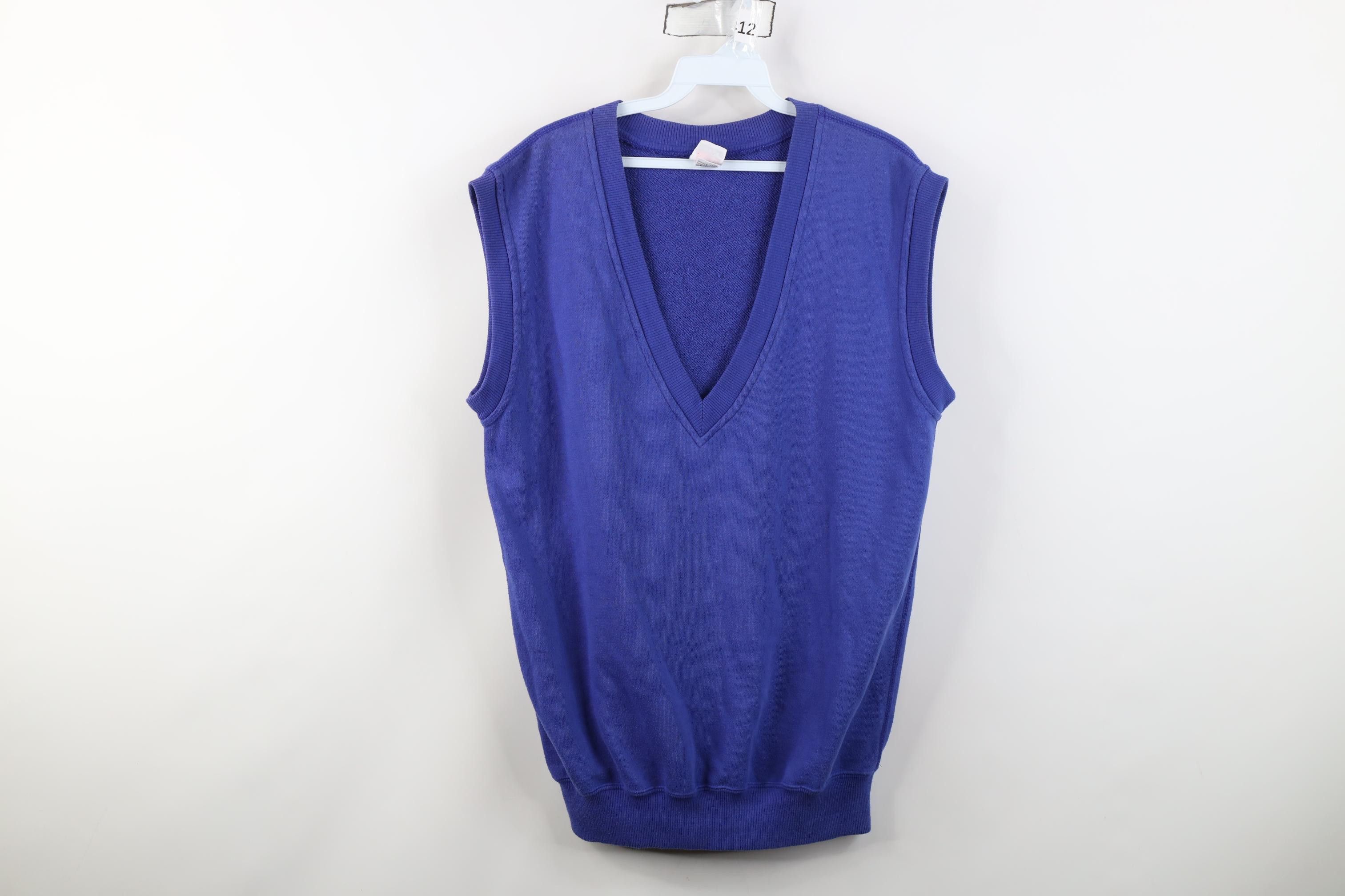 Vintage Vintage 90s Streetwear Blank French Terry Sweater Vest Blue Size US M / EU 48-50 / 2 - 1 Thumbnail