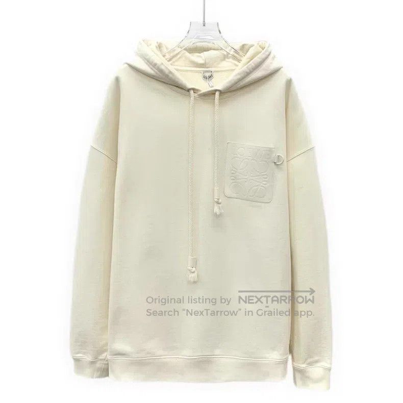 Loewe Loewe Beige logo embossed cotton hooded drawstring long-sl Size L / US 10 / IT 46 - 1 Thumbnail