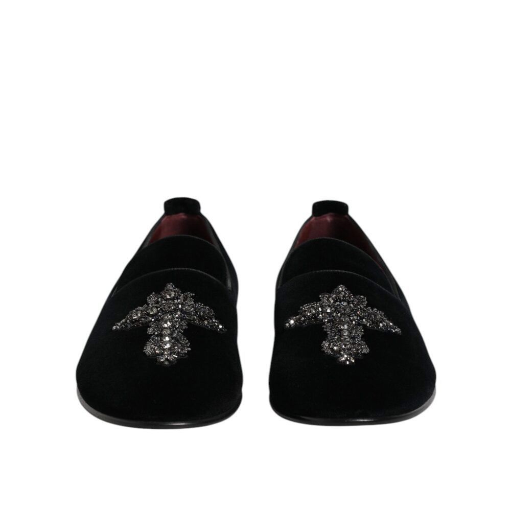 Dolce & Gabbana Dolce & Gabbana Black Velvet Embellished Loafer Slip On Shoe Size US 10 / EU 43 - 2 Thumbnail