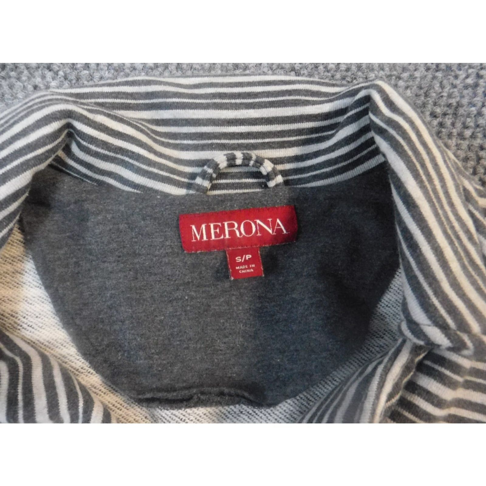 Merona Merona Womens Pea Coat Small Gray Striped Jacket Coat Knit Cotton Blend Button Zip Collared Winter Casual Petite Womens Mens? Wait. Size S / US 4 / IT 40 - 4 Thumbnail