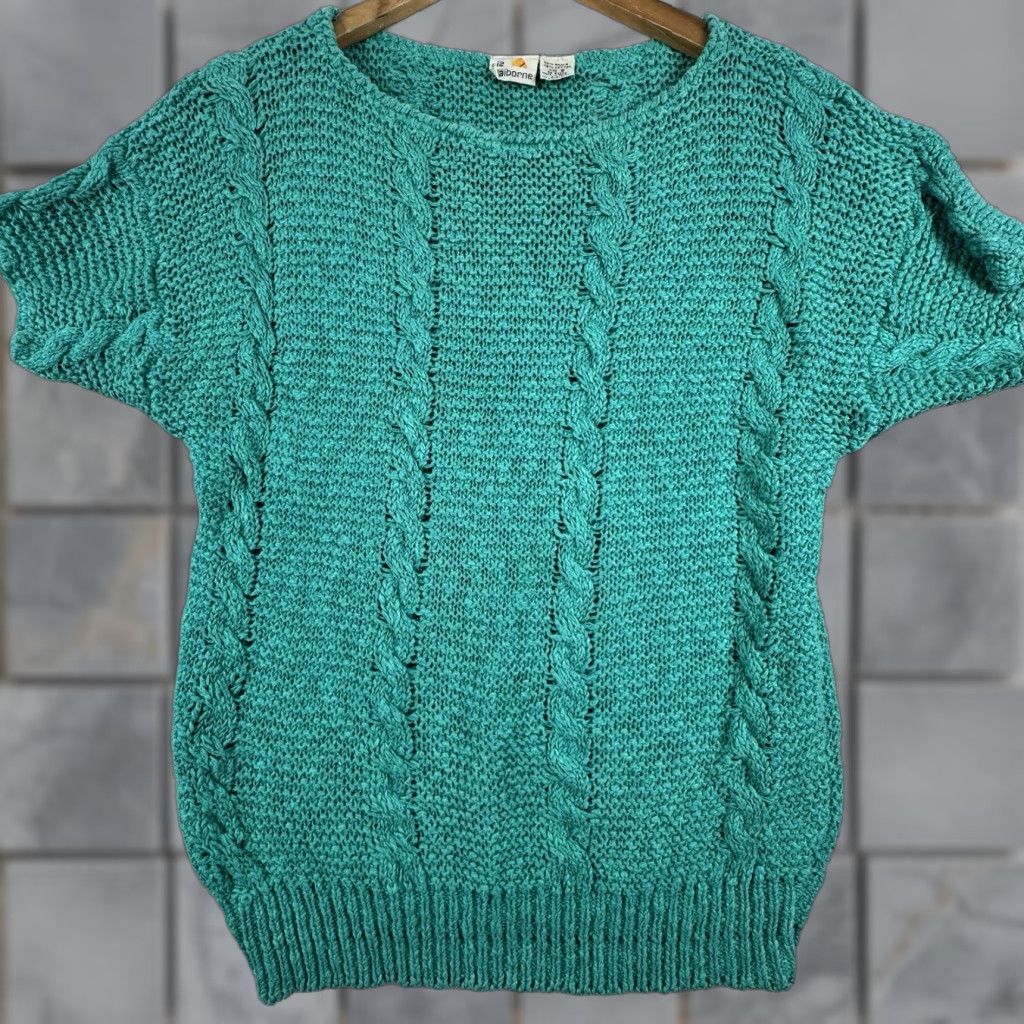 Liz Claiborne VINTAGE Liz Claiborne Women’s Sweater Short Sleeve Crew Neck Blue Open-Knit Pullover 80s 90s Retro Size S / US 4 / IT 40 - 1 Thumbnail
