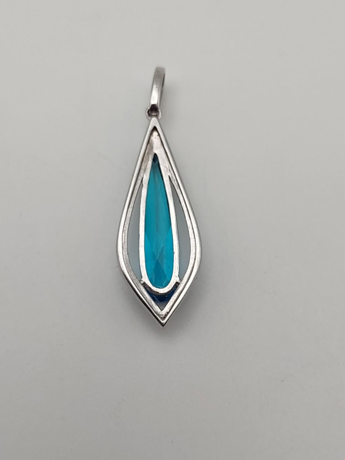 The Unbranded Brand Sterling Silver Blue Stone Pendant Teardrop CZ Halo 925 Size ONE SIZE - 3 Thumbnail