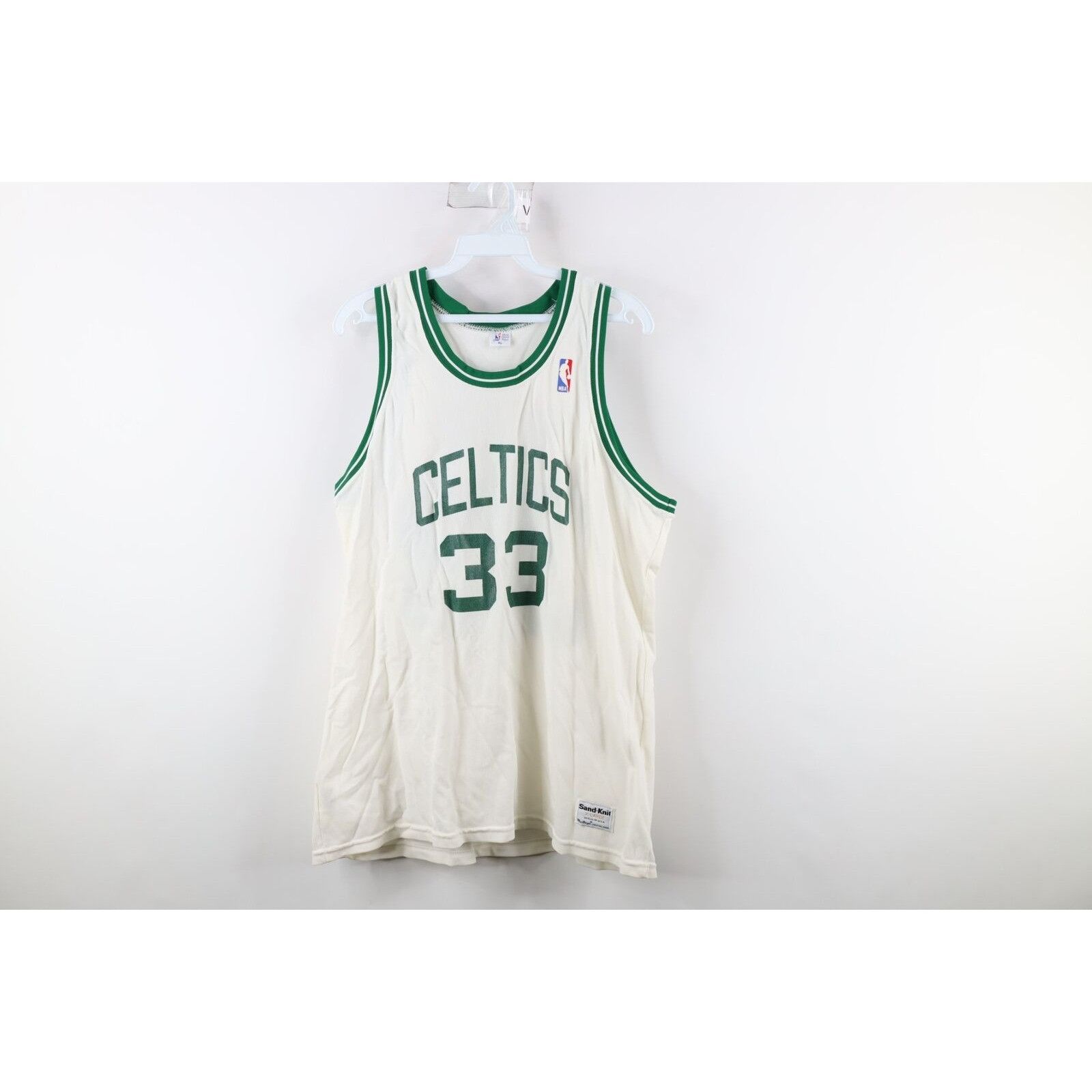 image of Vintage 80's Sand Larry Bird Boston Celtics Basketball Jersey in White, Men's (Size XL)