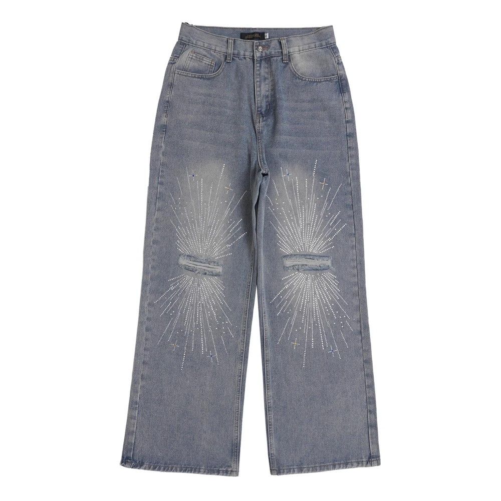 Japanese Brand × Jean Men's punk high street rhinestone ripped knee jeans Size US 32 / EU 48 - 5 Thumbnail
