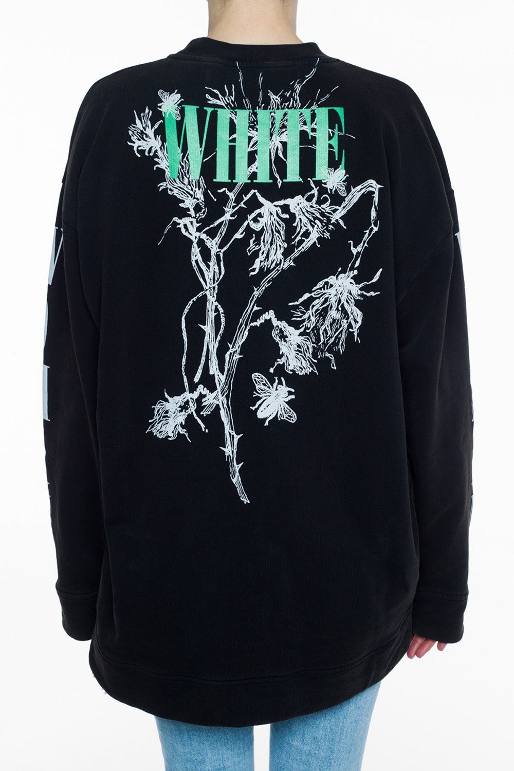 Off-White Black Floral Logo Print Oversized Sweatshirt Size XS / US 0-2 / IT 36-38 - 6 Thumbnail