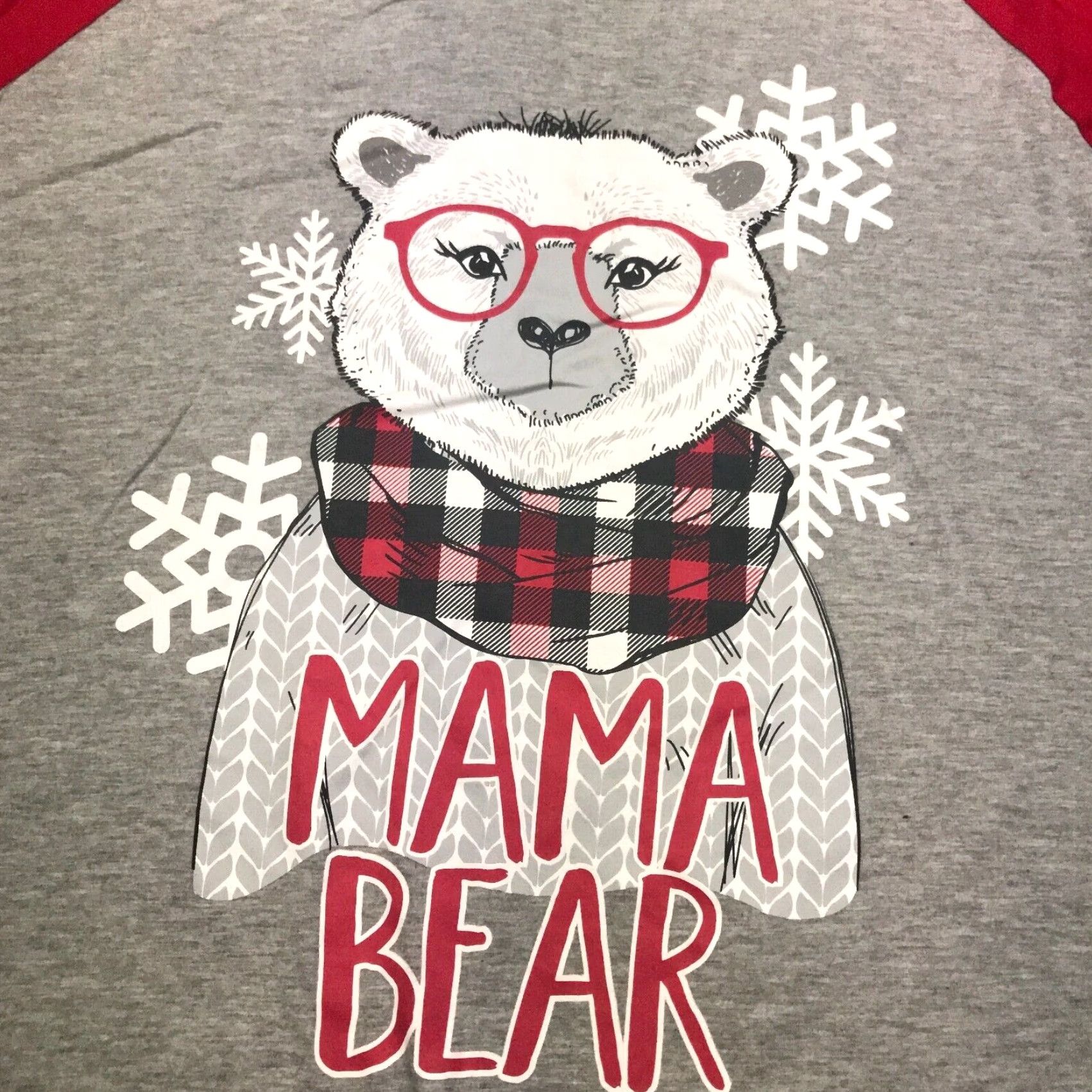 X-LARGE Polar Bear Shirt Womens XX-Large Size 2X Grey Red Mama Bear Jersey Long Sleeve Size XXL / US 16-18 / IT 52-54 - 2 Thumbnail