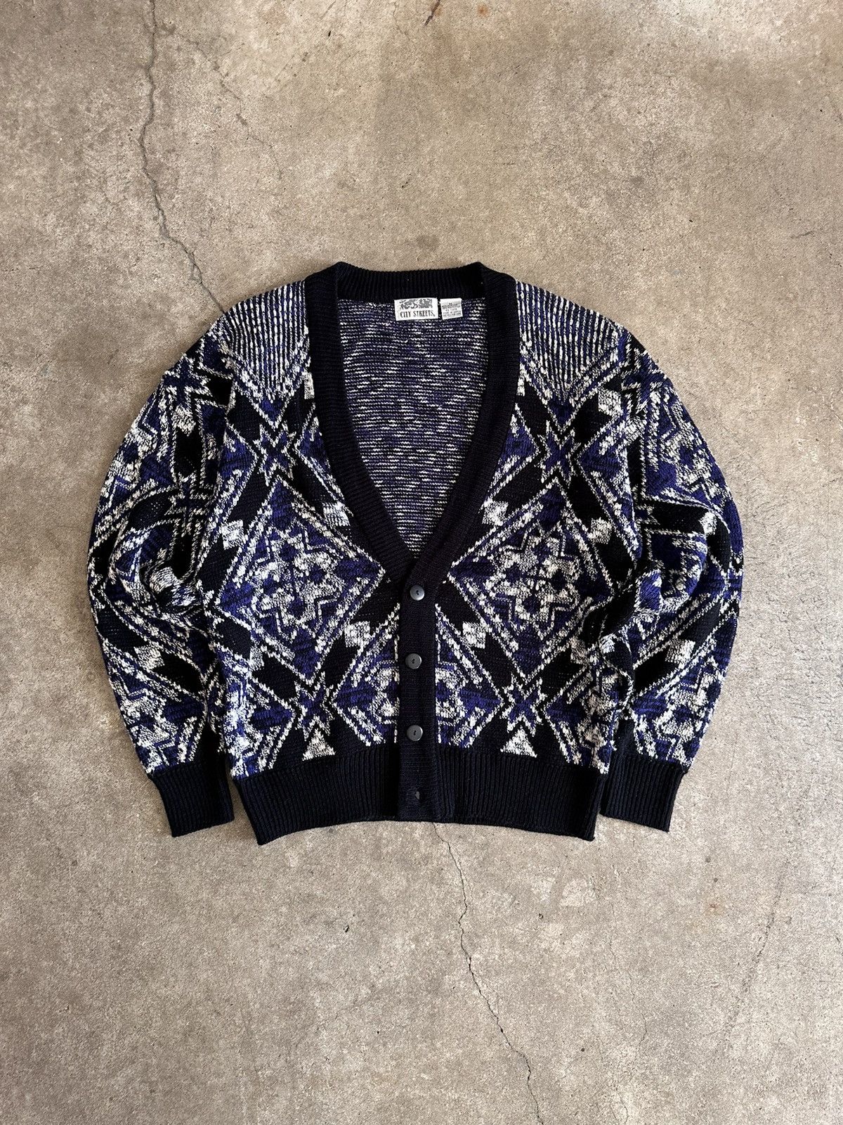 City Streets × Vintage 90s Blue Pattern Cardigan Size US M / EU 48-50 / 2 - 1 Thumbnail