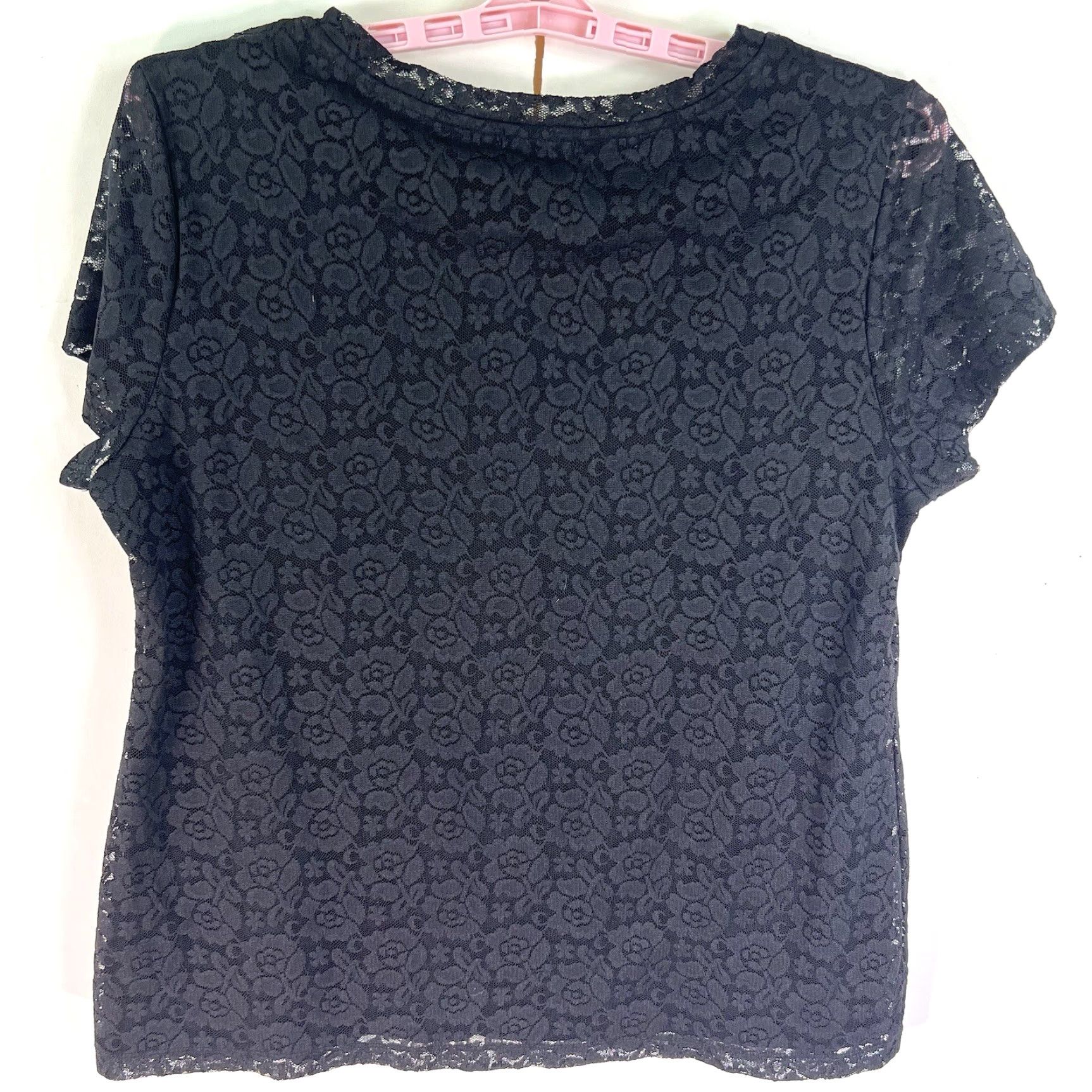 George George Lace Crochet Lined Top Women's XL Black Short Sleeve Blouse Shoes? Size XL / US 12-14 / IT 48-50 - 4 Thumbnail