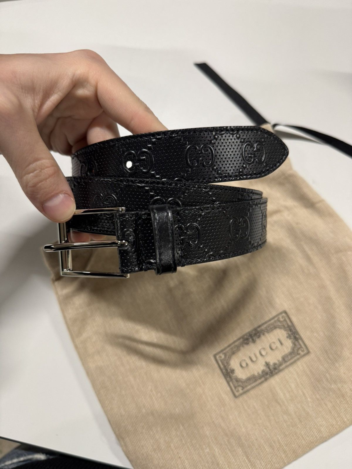 Gucci Gucci GG Embossed Leather Belt Size 46 - 4 Thumbnail