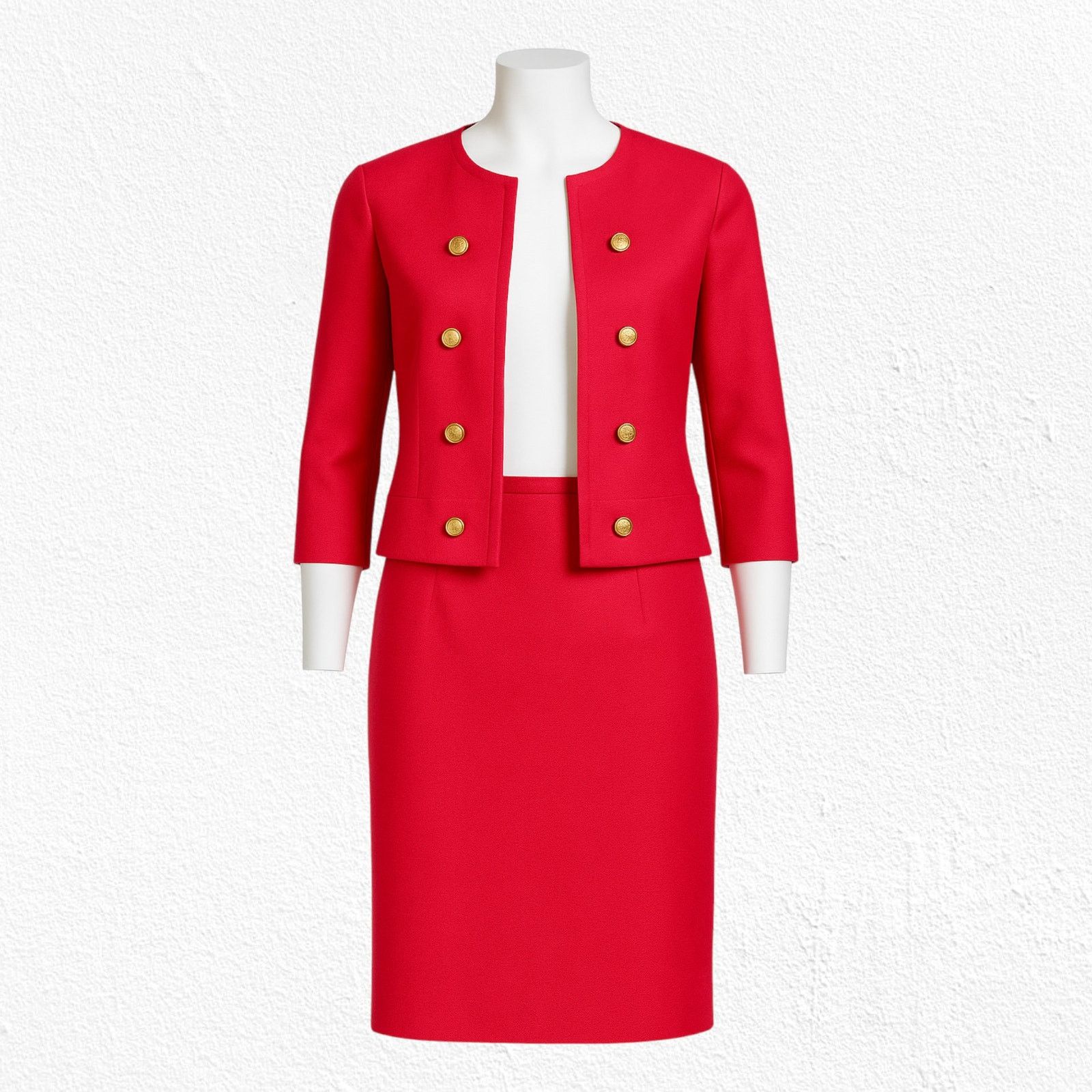 Vintage 50s Vintage Red Double Breasted Blazer Skirt Wool Set Size 2 Size XS / US 0-2 / IT 36-38 - 20 Thumbnail