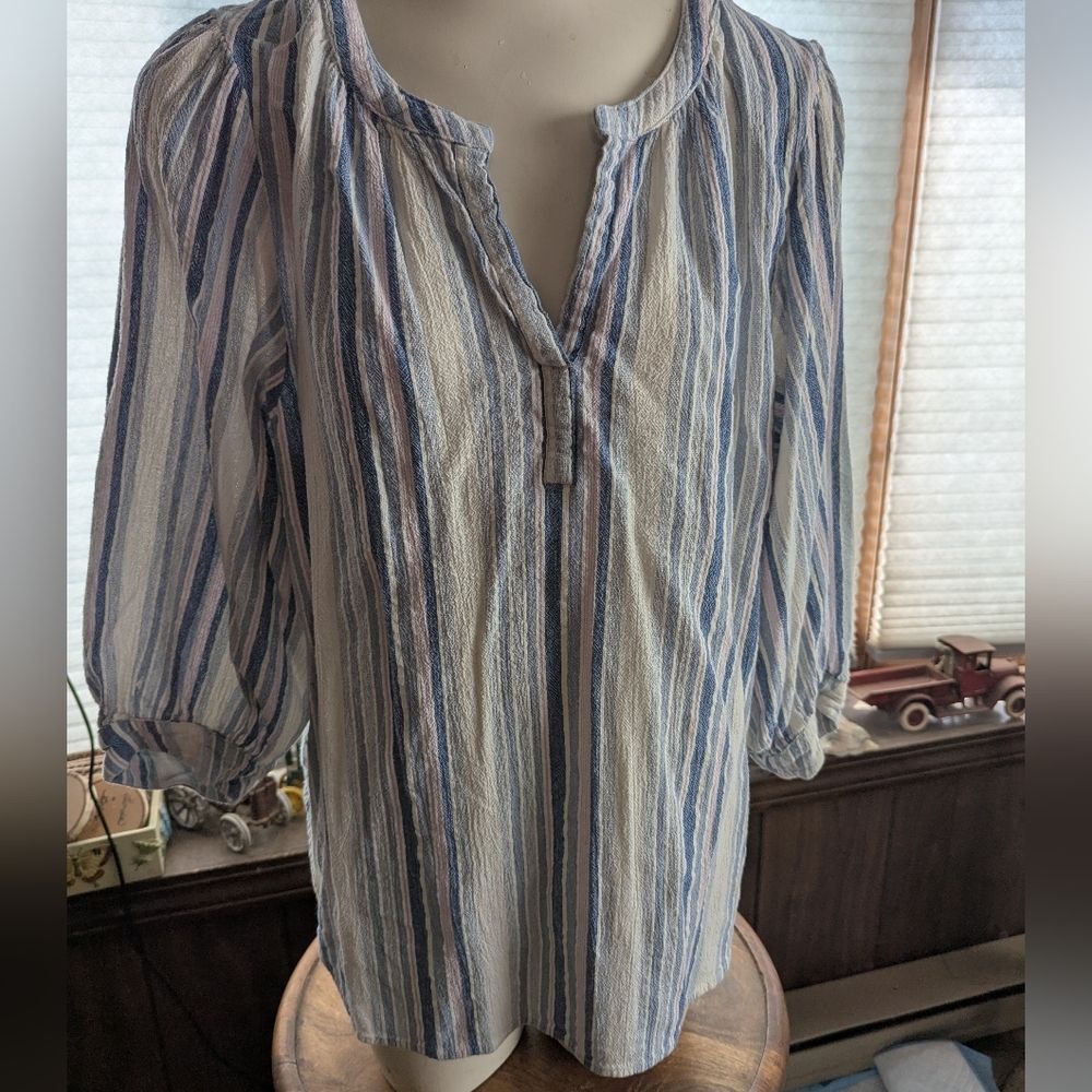 Chaps Ralph Lauren Lauren Chaps Cotton Crinkle Boho Strpd Blues, Band Collar Size XL / US 12-14 / IT 48-50 - 1 Thumbnail