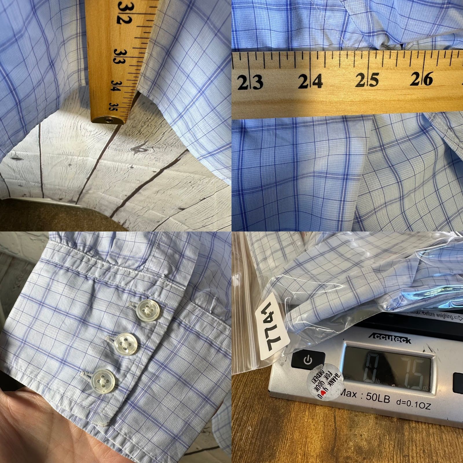 Turnbull & Asser Turnbull & Asser Dress Shirt Blue Grid Check 100% Cotton Mens 17.5 44cm England Worldwide Shipping Size 48R - 8 Thumbnail