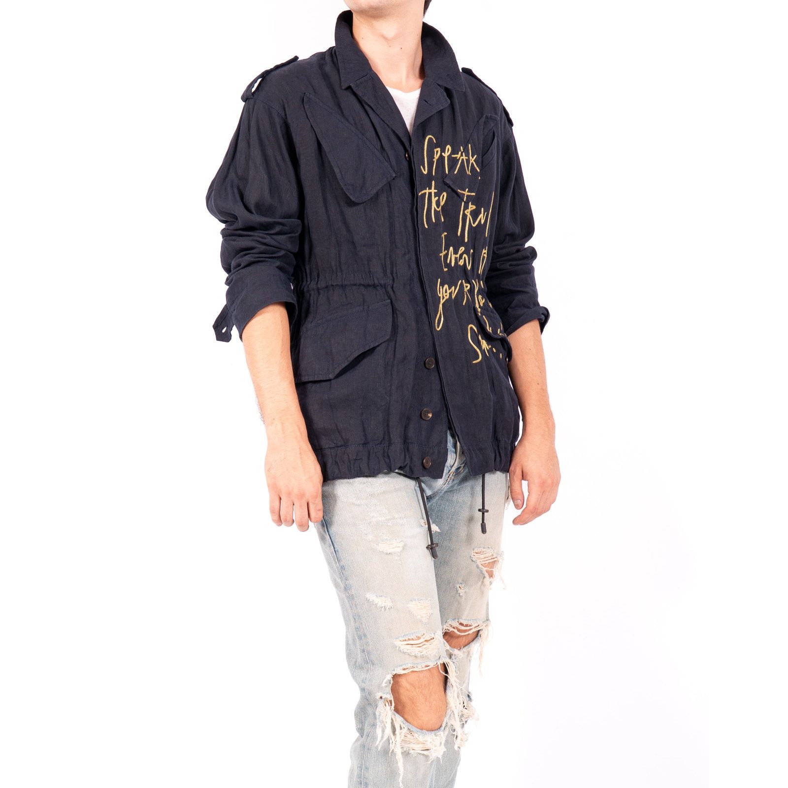 Haider Ackermann SS16 Embroidered Safari Jacket in Indigo Cotton Size US XS / EU 42 / 0 - 3 Thumbnail