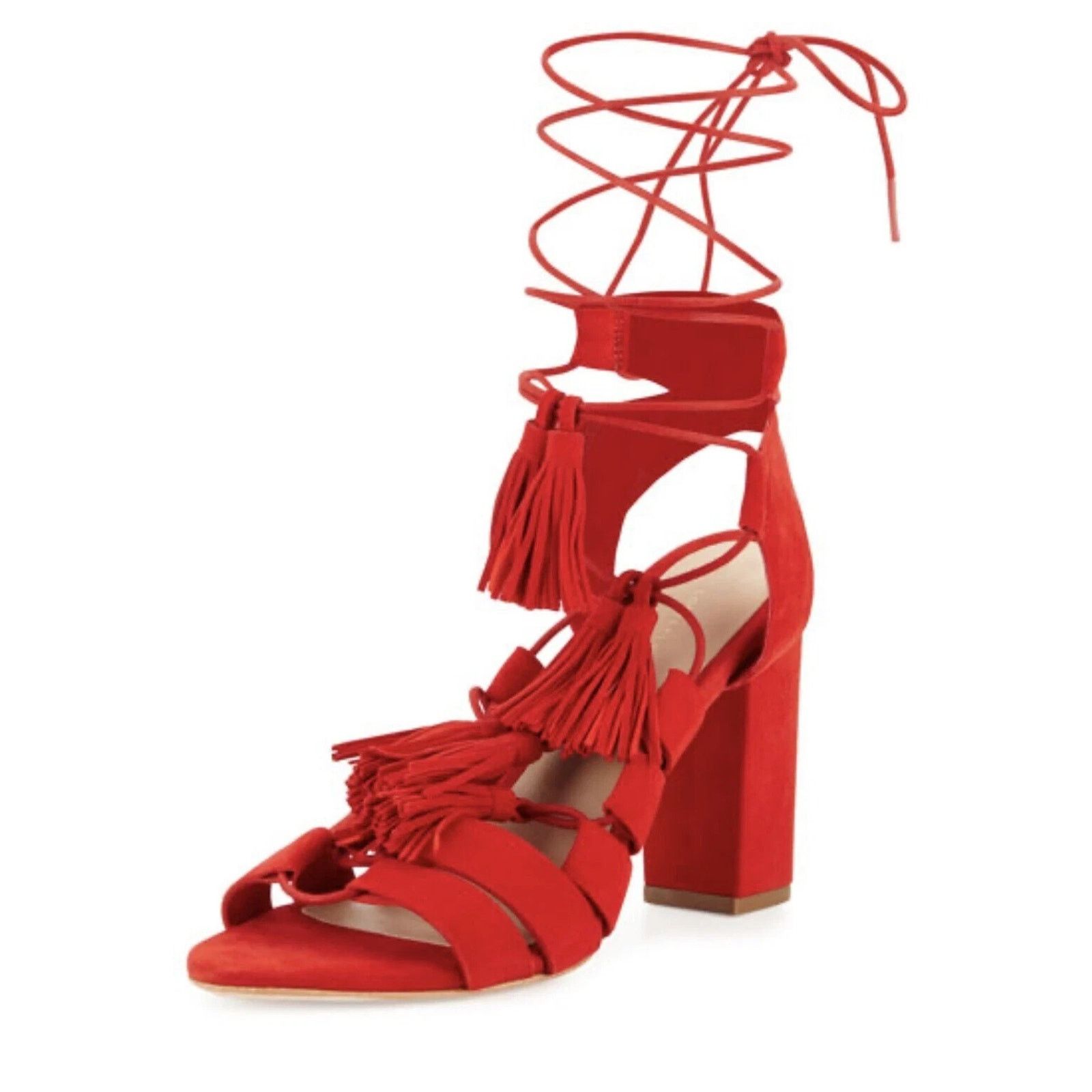 Loeffler Randall Loeffler Randall Red Luz Suede Tassel-Tie Sandal 4'' Heels Size US 7.5 / IT 37.5 - 2 Thumbnail