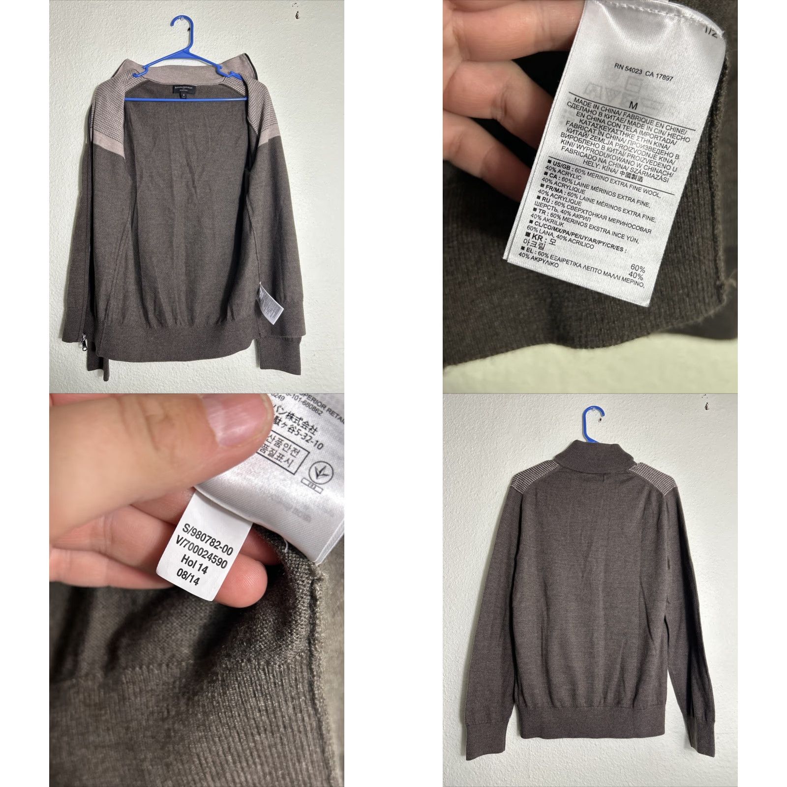 Banana Republic Banana Republic Sweater Men Full Zip Knit Wool Acrylic Blend Mock Neck Long Sleeve Brown M Regular Fall Winter 21” 27” Golf Walking Size US M / EU 48-50 / 2 - 8 Thumbnail
