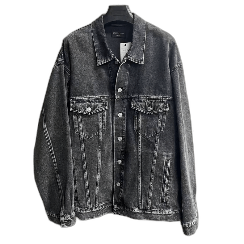 Balenciaga Balenciaga Black Gray Logo Denim Jacket-2505 Size US M / EU 48-50 / 2 - 1 Thumbnail