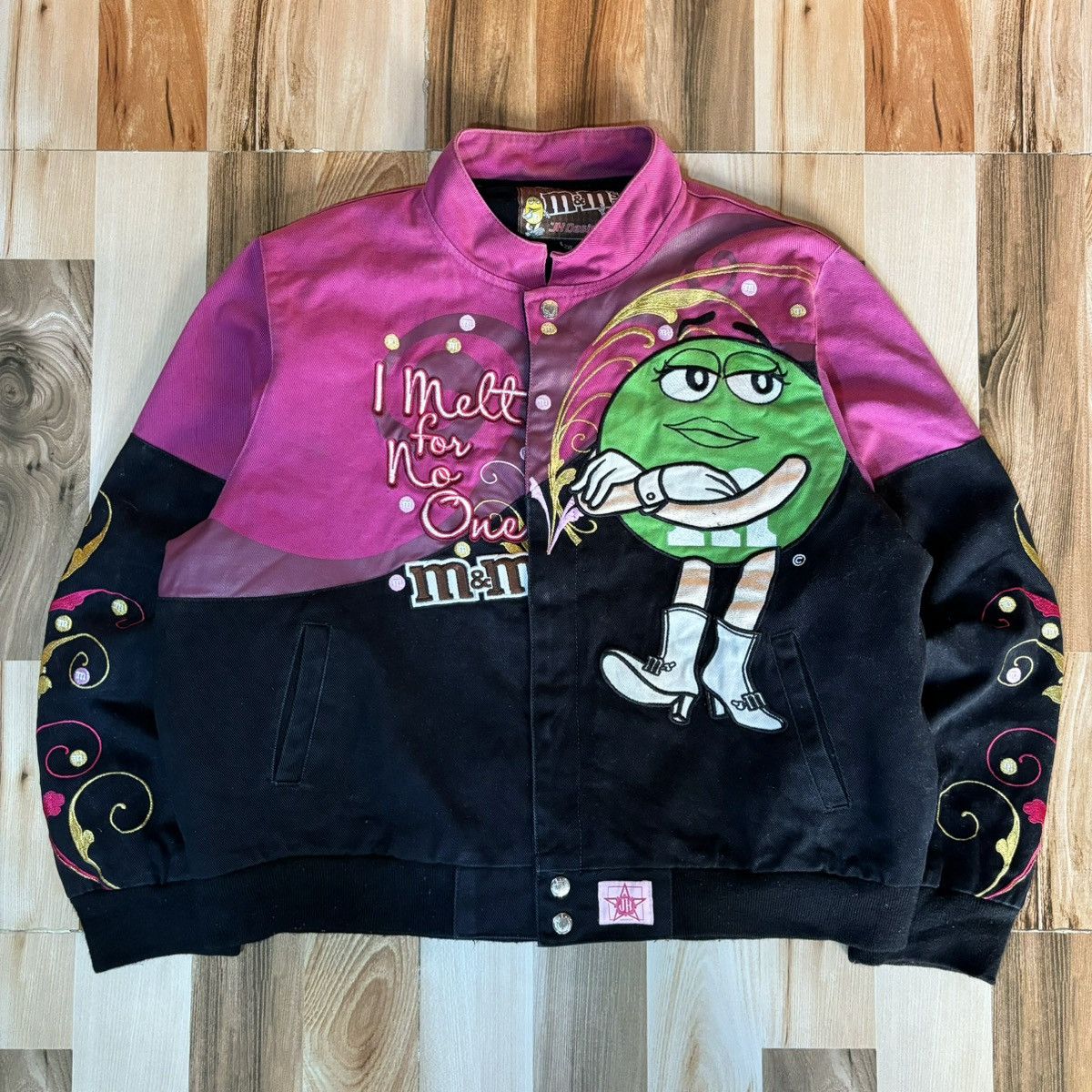 image of Nascar x Racing Crazy Vintage M&m Racing Jacket in Black, Men's (Size Medium)