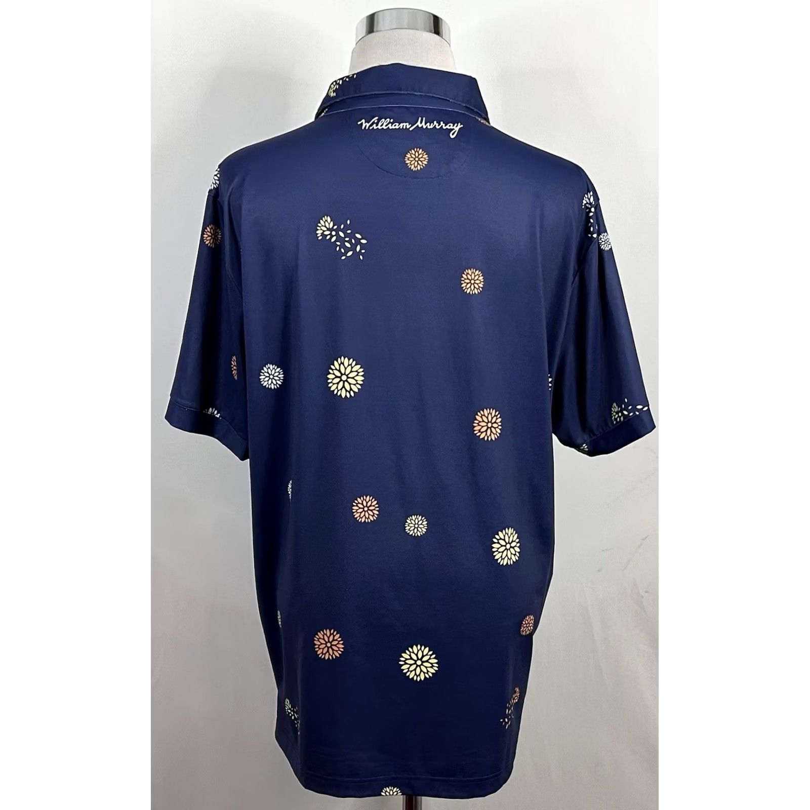 Vintage William Murray XL Golf Polo Shirt Floral Print on Navy Blue Poly Caddyshack Polo Shirt XL Mens Blue Floral Golf Polo Shirt Size US XL / EU 56 / 4 - 4 Thumbnail