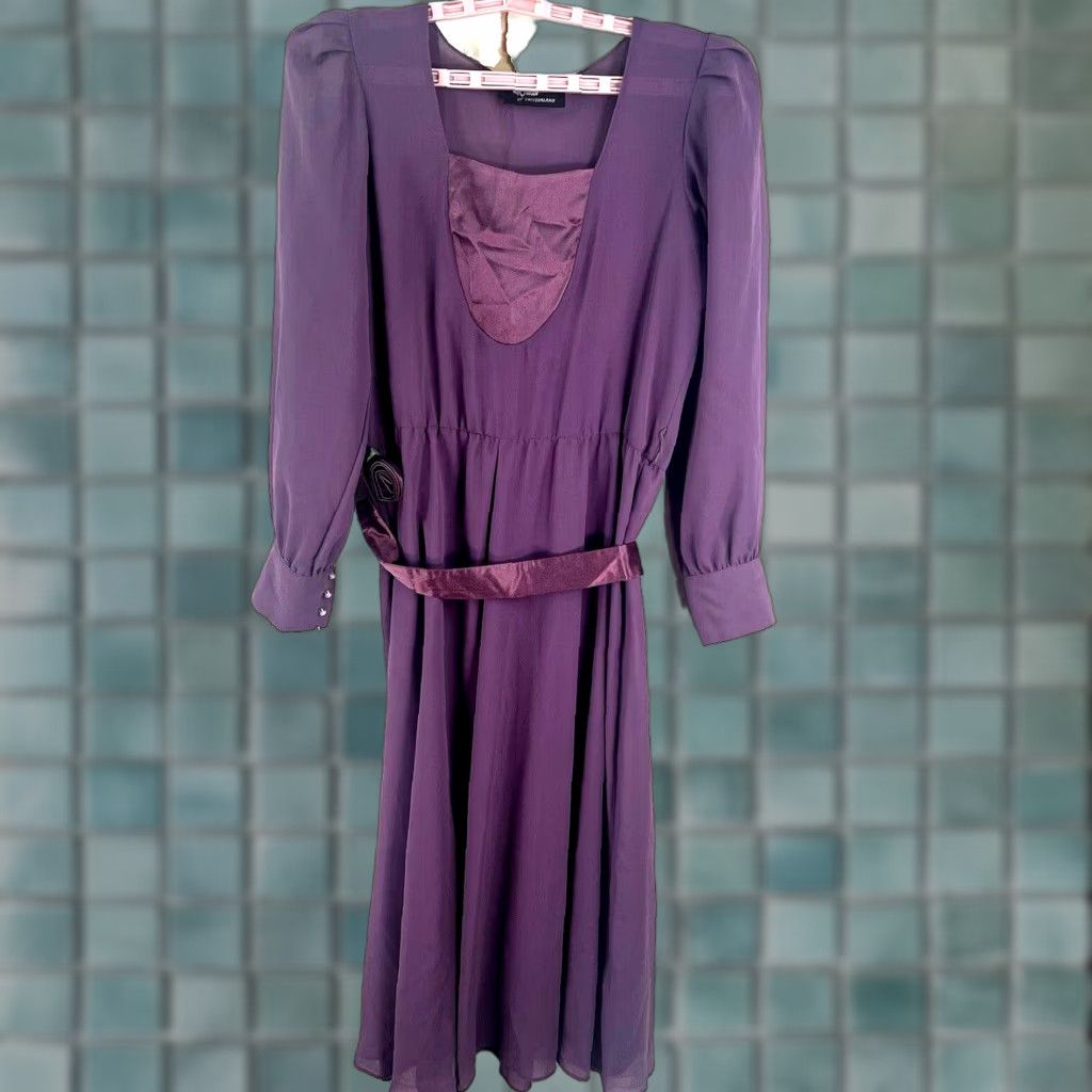 Vintage Ursula of Switzerland Dress Belted Plum Size 7/8 Size M / US 6-8 / IT 42-44 - 1 Thumbnail