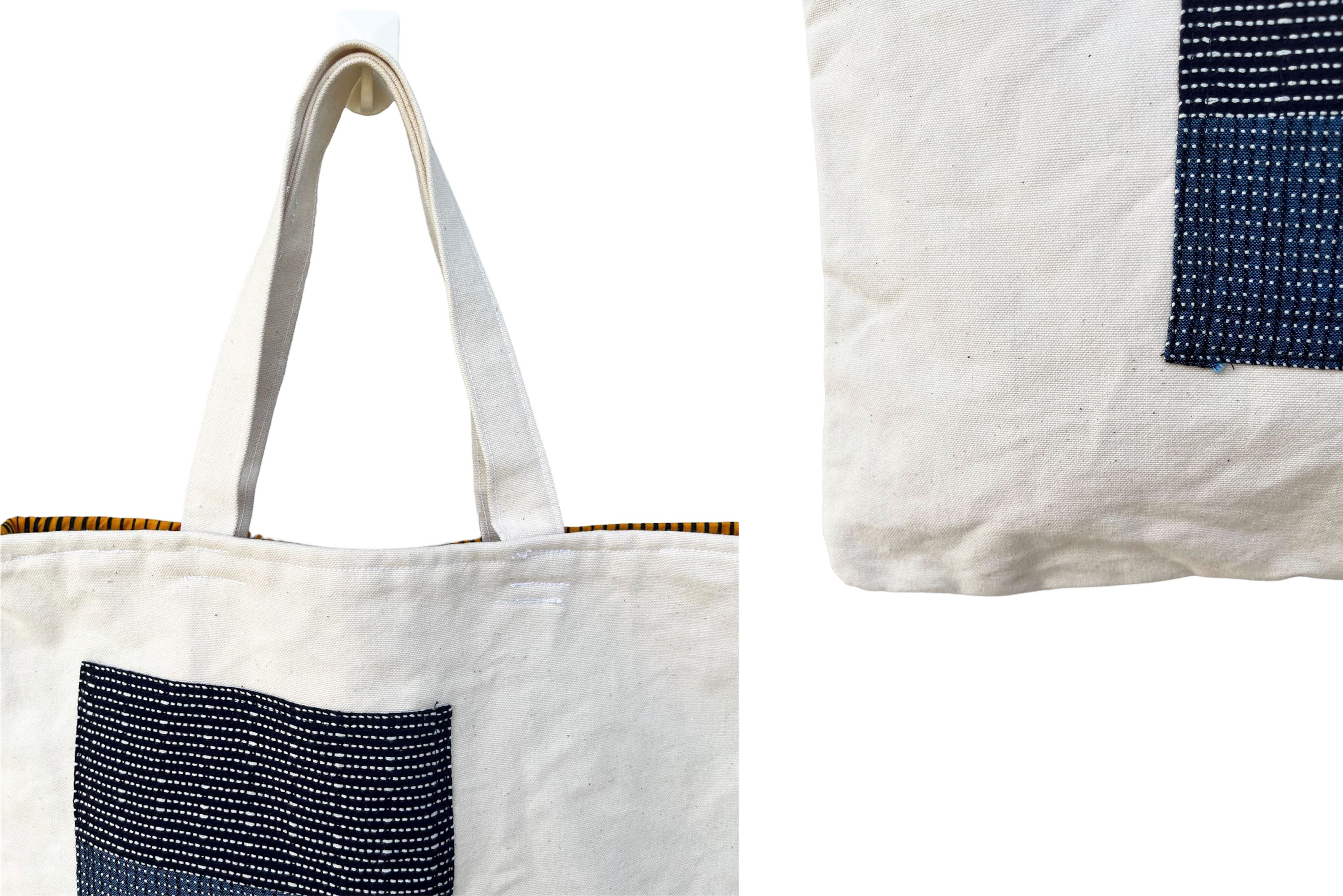 Vintage Upcycled Japanese fabric and sashiko patchwork tote bag Size ONE SIZE - 7 Thumbnail