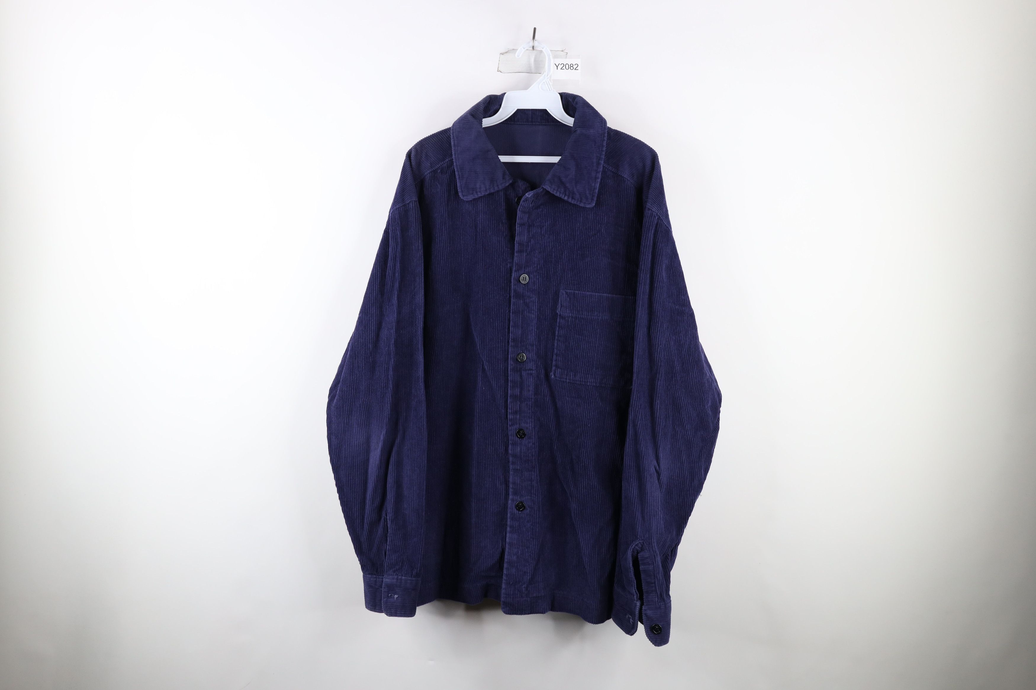 image of Vintage 90's Streetwear Corduroy Collared Button Shirt Blue in Purple, Men's (Size XL)