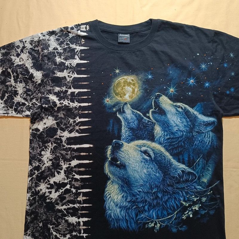 Vintage Vintage 90s Black Tshirt Wolf Moon Print Double Sided XL Size US XL / EU 56 / 4 - 2 Thumbnail