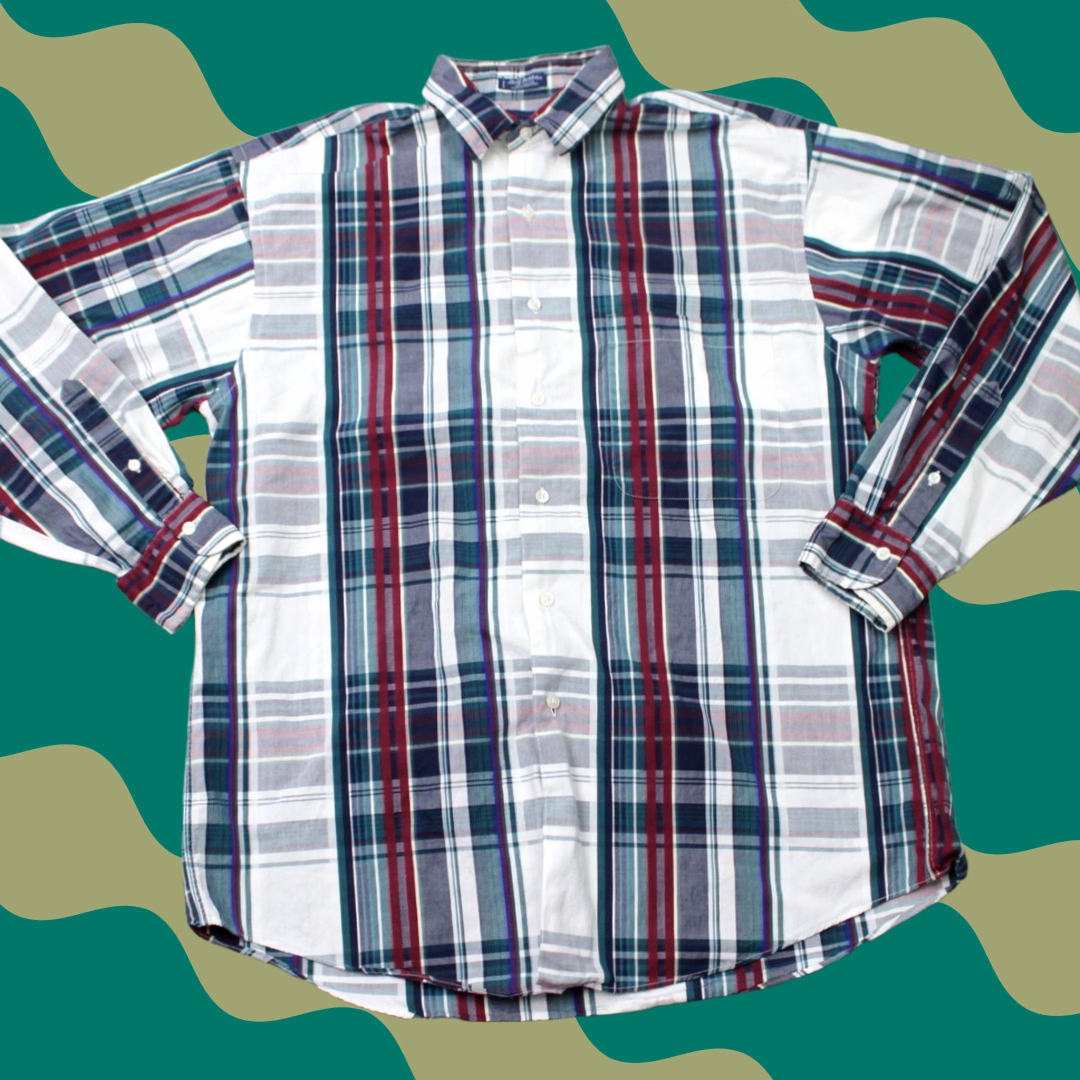 Gant GANT Button-Up Shirt Mens Medium Green Red 100% Cotton Long Sleeve Twill Button-Down Chest 48in Striped 90s Vintage: No Size US M / EU 48-50 / 2 - 1 Thumbnail