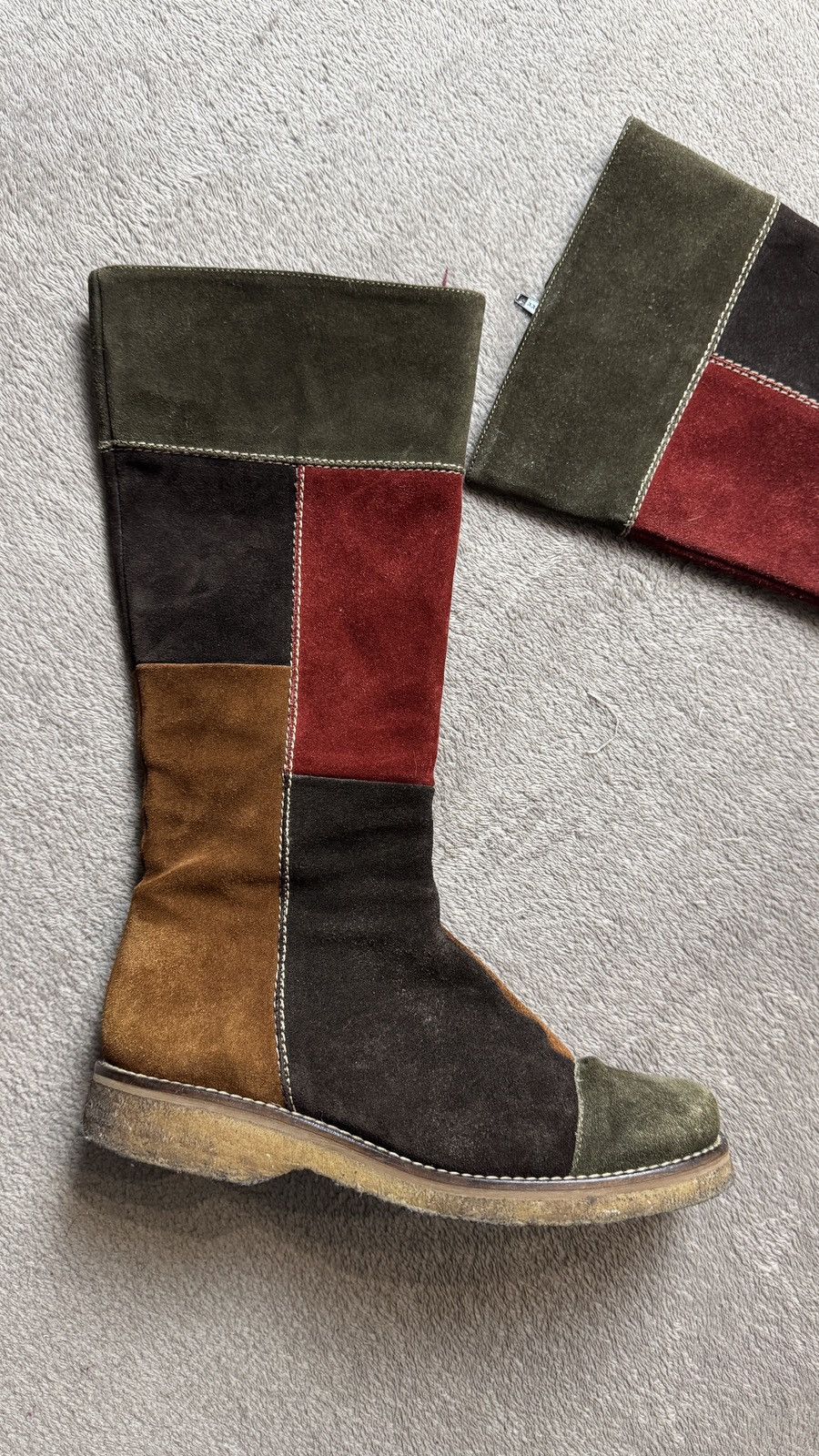 Vintage Faded Boho Patchwork Leather Suede Boots 80 90s cdg gtat Size US 7 / IT 37 - 3 Thumbnail