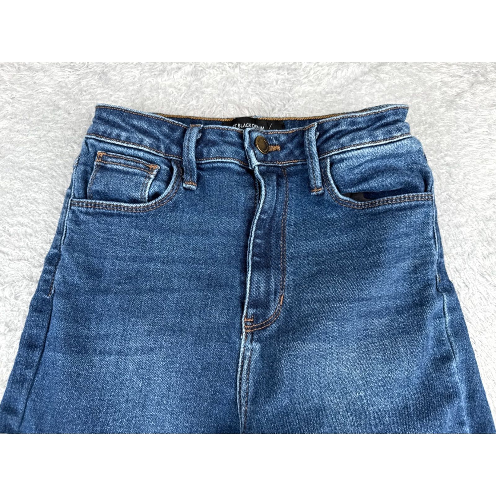 Denime JUST BLACK Blue Distressed Straight Leg Jeans Women 24 Mid Rise 5-Pocket Cotton Size 42" / US 20 - 4 Thumbnail