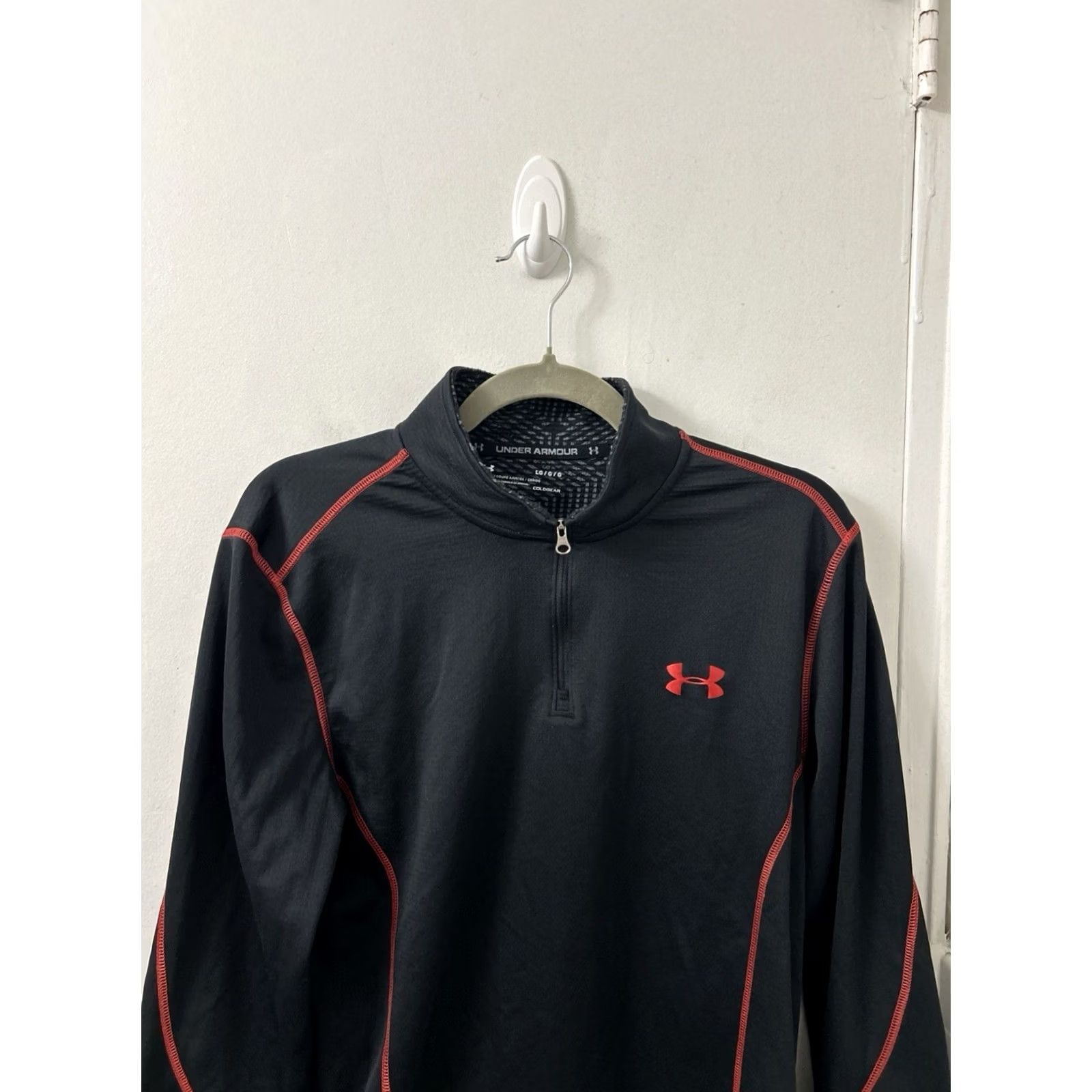 Under Armour Under Armour ColdGear Sweatshirt 1/4 Zip Mens L Black Red Pullover Long Sleeve Size US L / EU 52-54 / 3 - 2 Thumbnail