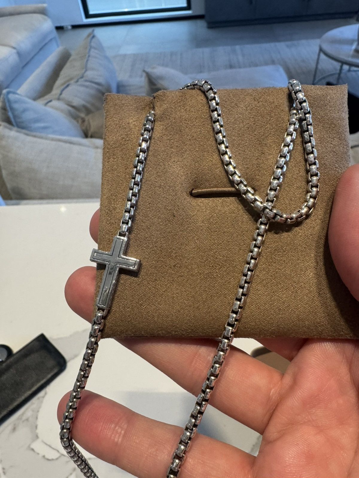 David Yurman CROSS STATION NECKLACE- Sterling Silver &Black Diamonds Size 26 - 2 Thumbnail