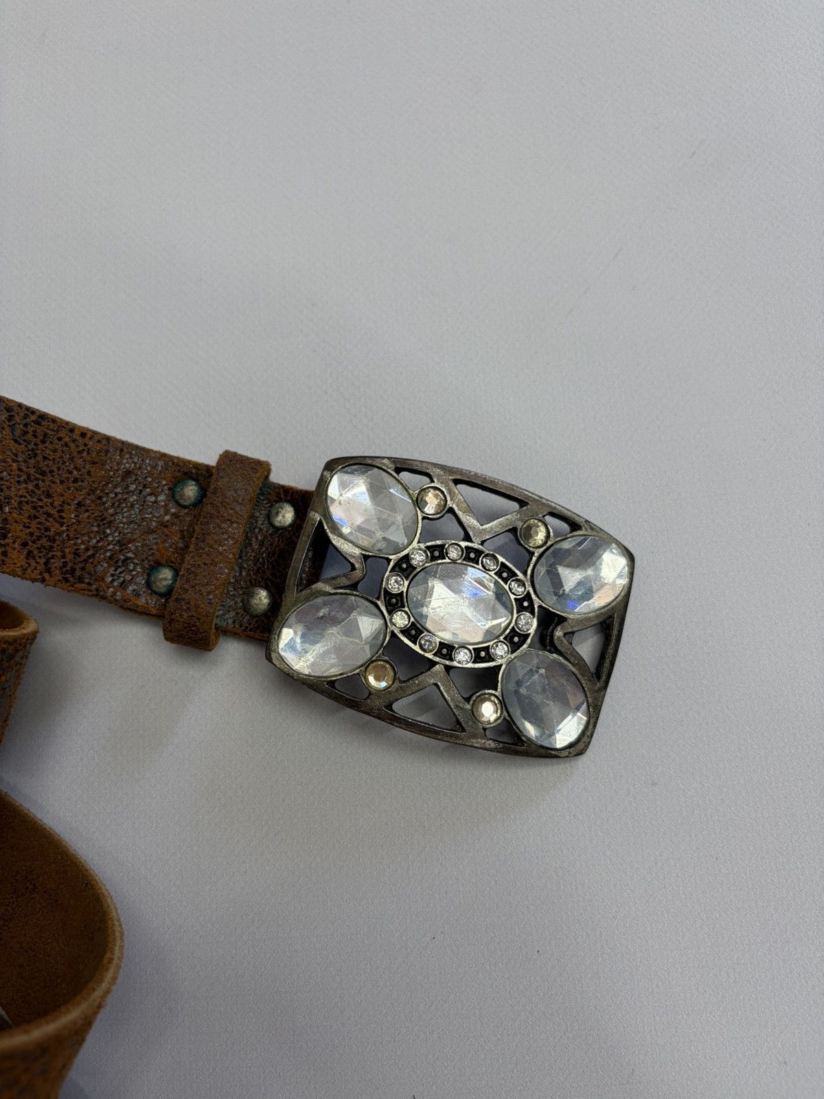 Hysteric Glamour Vintage Distressed Leather Crystal Belt Y2K Rockstar Grunge Size 32 - 16 Thumbnail