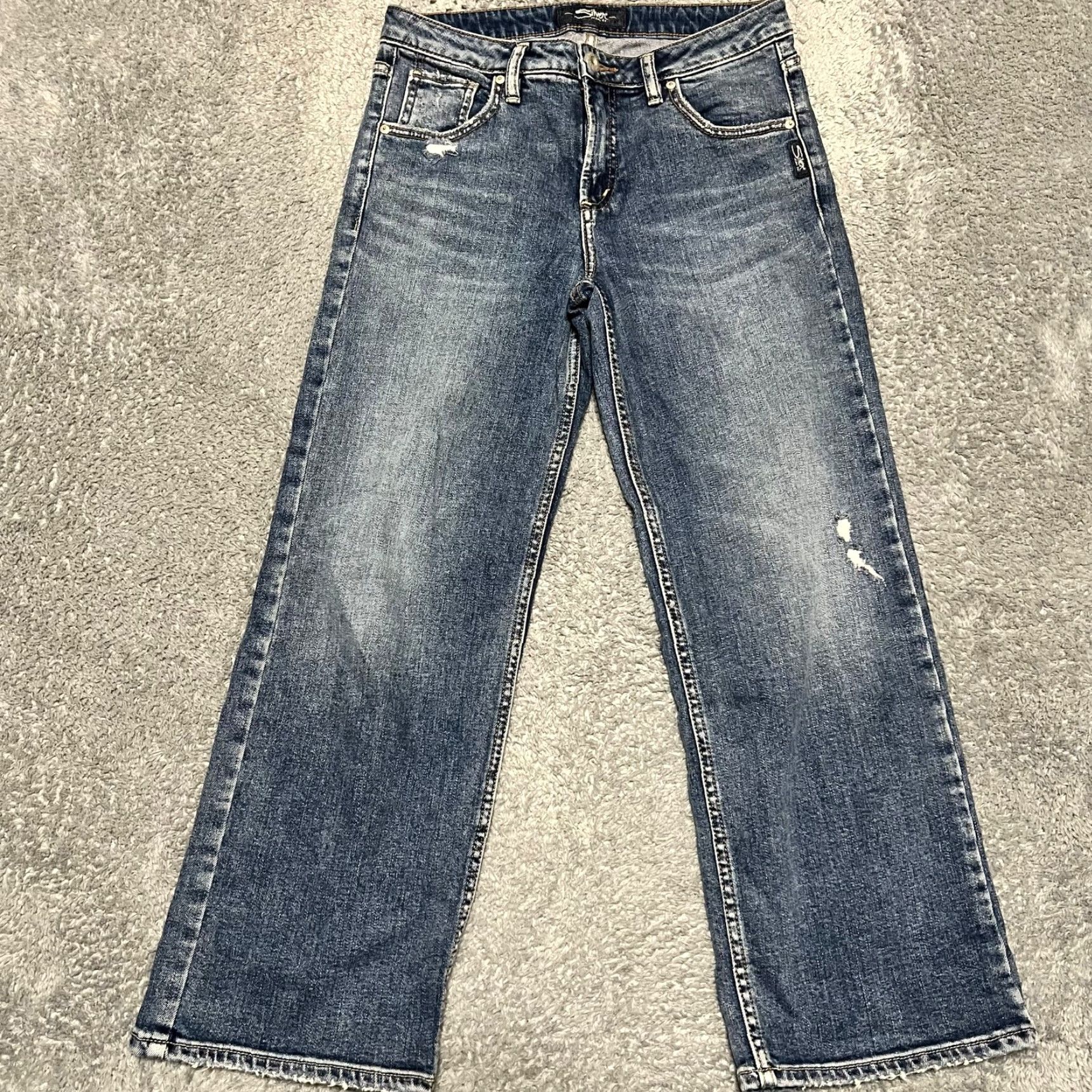 Silver Jeans Co. Silver Jeans Womens Wide-Leg Cropped Blue 26 x 25 Western Thick Stitch Jeans Womens Size 26" / US 2 / IT 38 - 2 Thumbnail