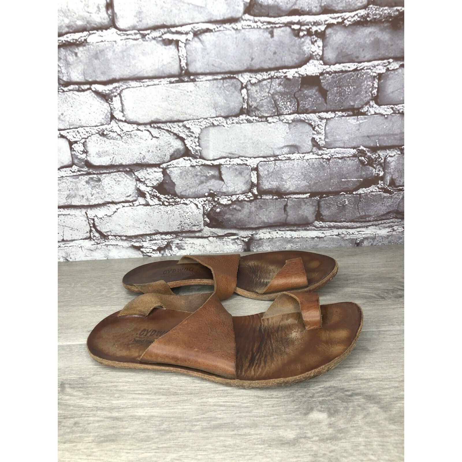 CYDWOQ Cydwoq Brown Leather Toe Post Strap Flat Handmade Sandals Wo Size US 9 / IT 39 - 4 Thumbnail