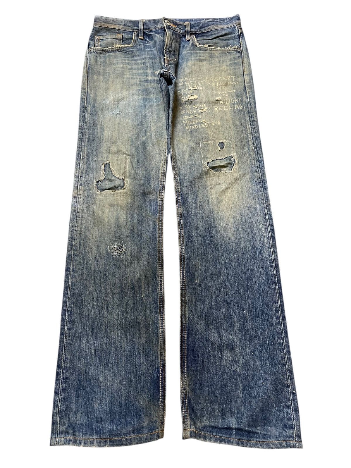 Vintage Japan Edwin Mud Wash Painted Style Distress Jeans