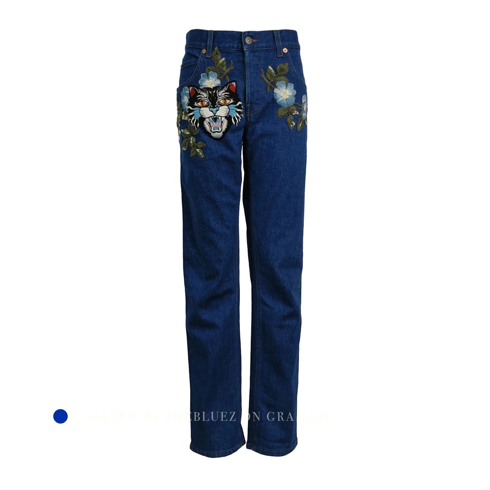 Gucci Floral Embroidered Blue Denim Jeans Size US 34 / EU 50 - 1 Thumbnail