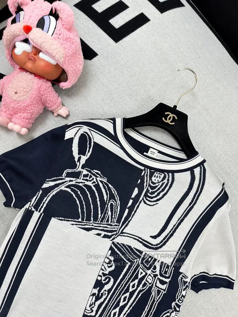 Hermes Hermes Navy Blue with White Rope Pattern Knit Short Sleeve Size XS / US 0-2 / IT 36-38 - 3 Thumbnail