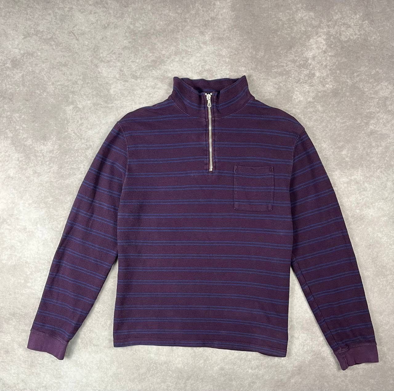 Tres Bien [100] Très Bien Half Zip Stripe Sweat Plum & Navy Size L Size US L / EU 52-54 / 3 - 1 Thumbnail