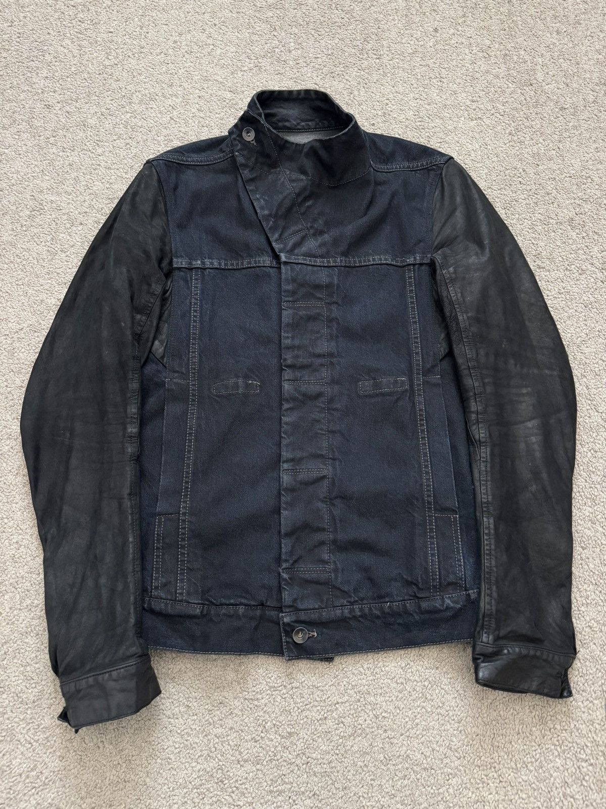 Rick Owens Drkshdw 2010s Rick Owens DRKSHDW Leather Sleeves Slave Denim Jacket Size US S / EU 44-46 / 1 - 3 Thumbnail