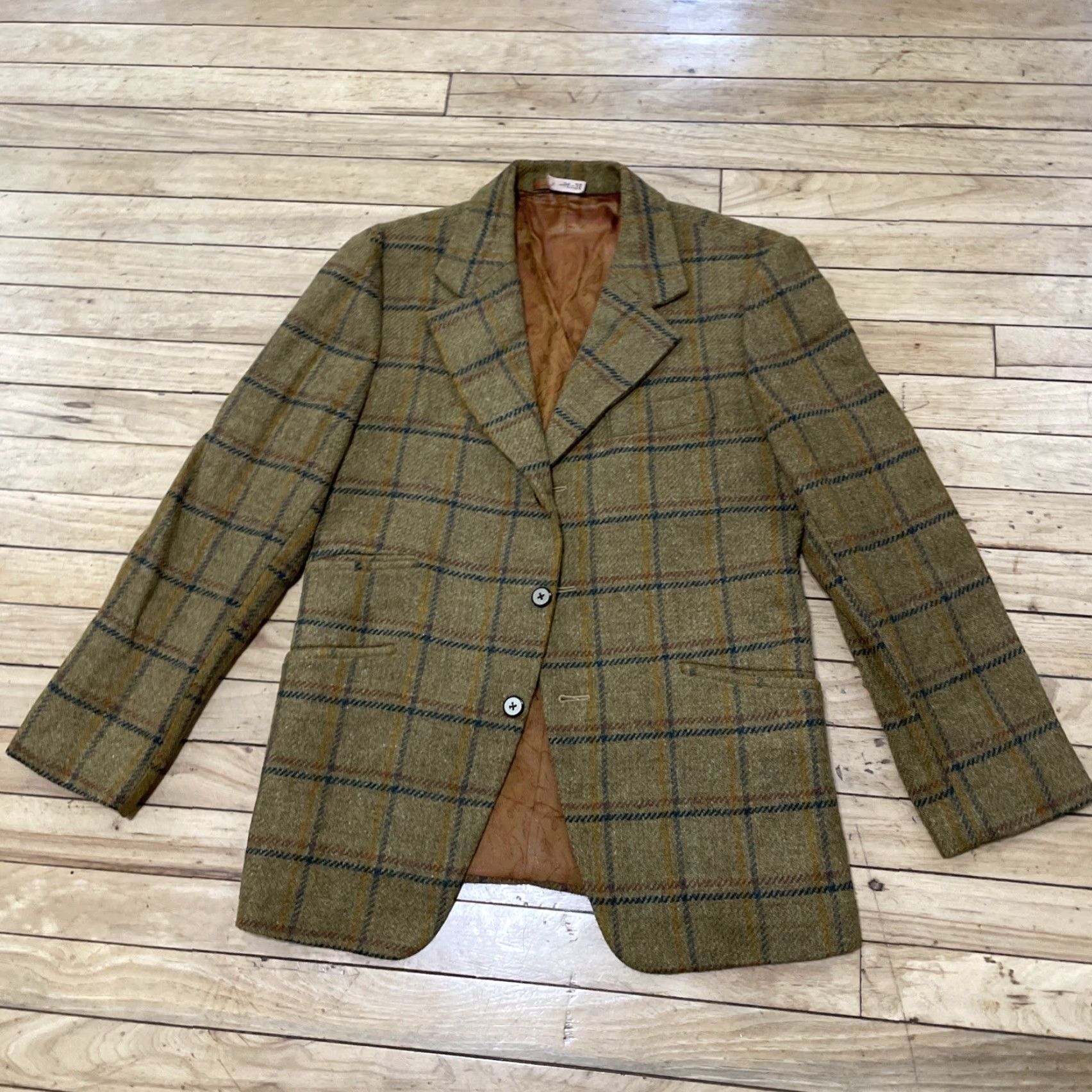 Vintage VINTAGE Hitex Blazer Wool Tweed Plaid Lined 1970s Mustard M Single-Breasted 3-Button notched lapel Unisex Adults Jacket Coat Mens Womens Size 40R - 7 Thumbnail